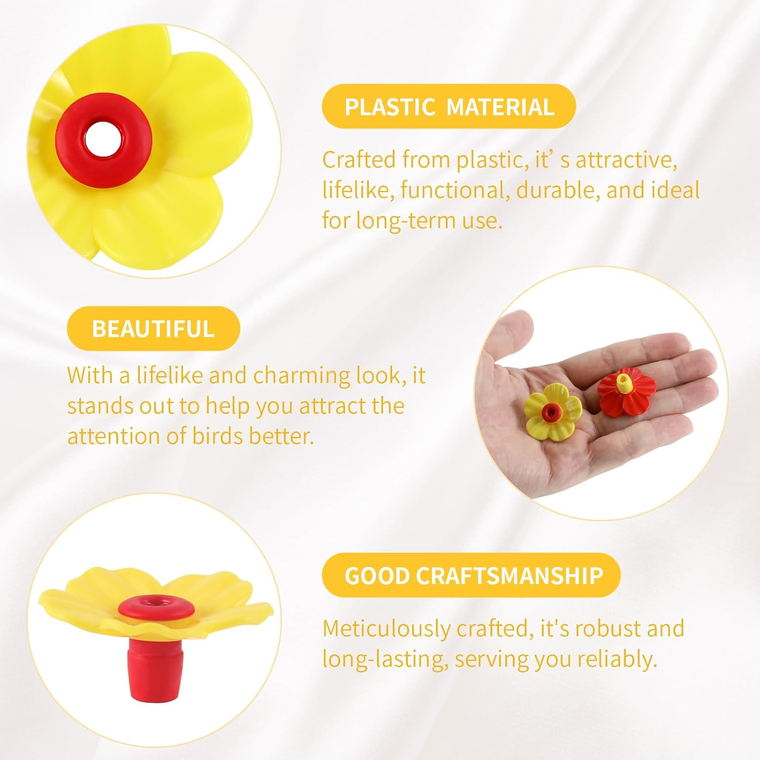 24 Pieces Hummingbird Feeders Replacement Flowers Pet Bird Feeder Replacement Feeding Ports with 2 Cleaning Brushes for Outdoor Hanging Feeders(Red+Yellow) image number 4