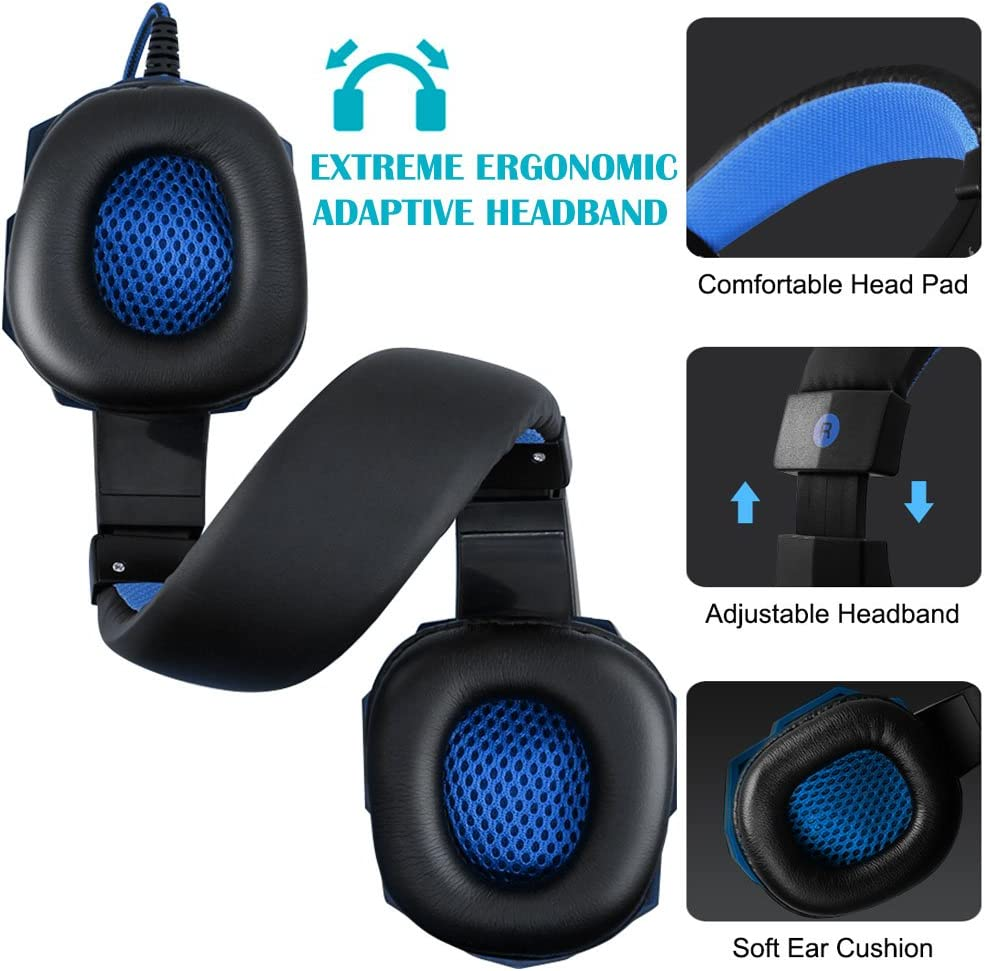 Gaming Headset with Mic and LED Light for Laptop Computer, Cellphone, PS4 and so On, Maxin 3.5Mm Wired Noise Isolation Gaming Headphones - Volume Control.(Black and Blue) image number 6