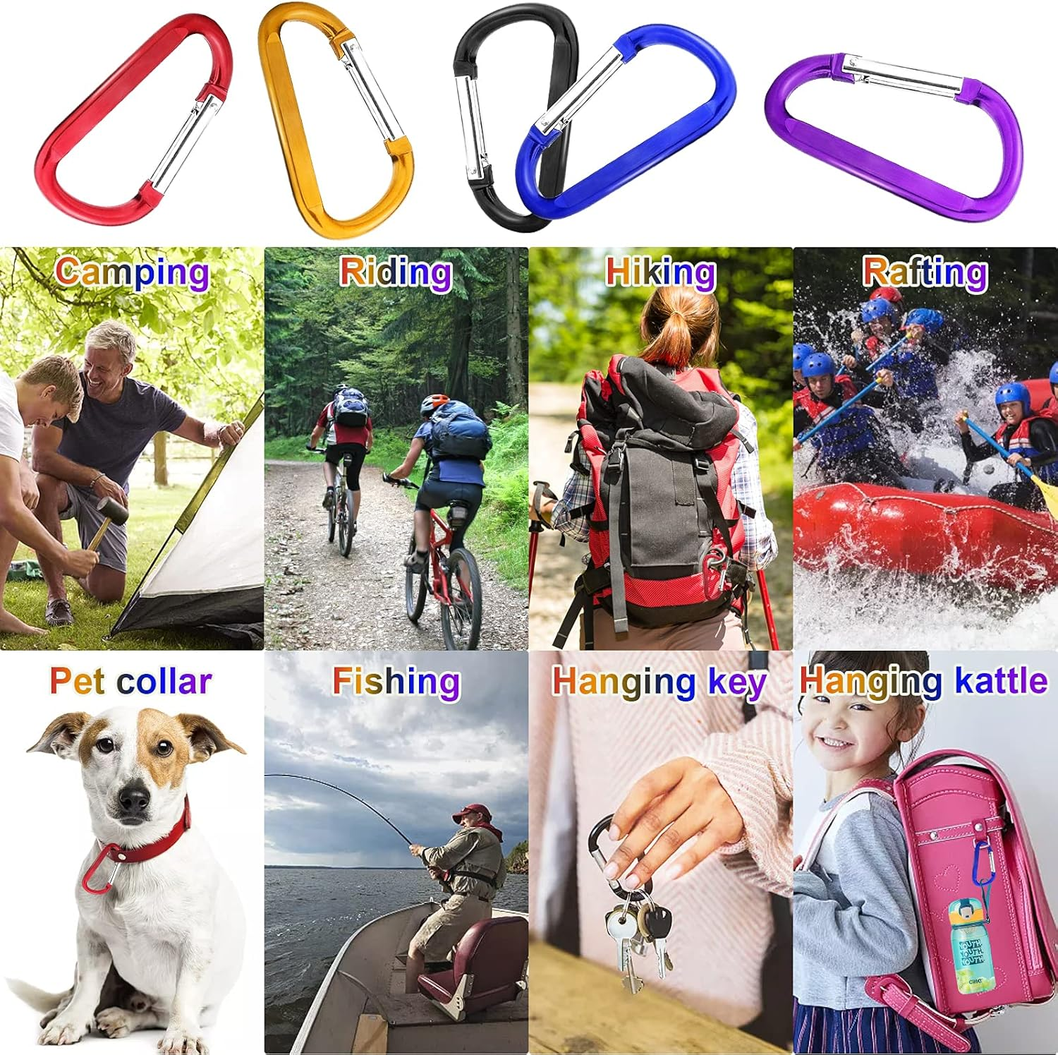 10 Pack 3'' Aluminum Spring Snap Hook Carabiner D Ring Carabiner Clip Camping Accessories Fishing Hiking Traveling and Keychain Craebuer, Colour, 3