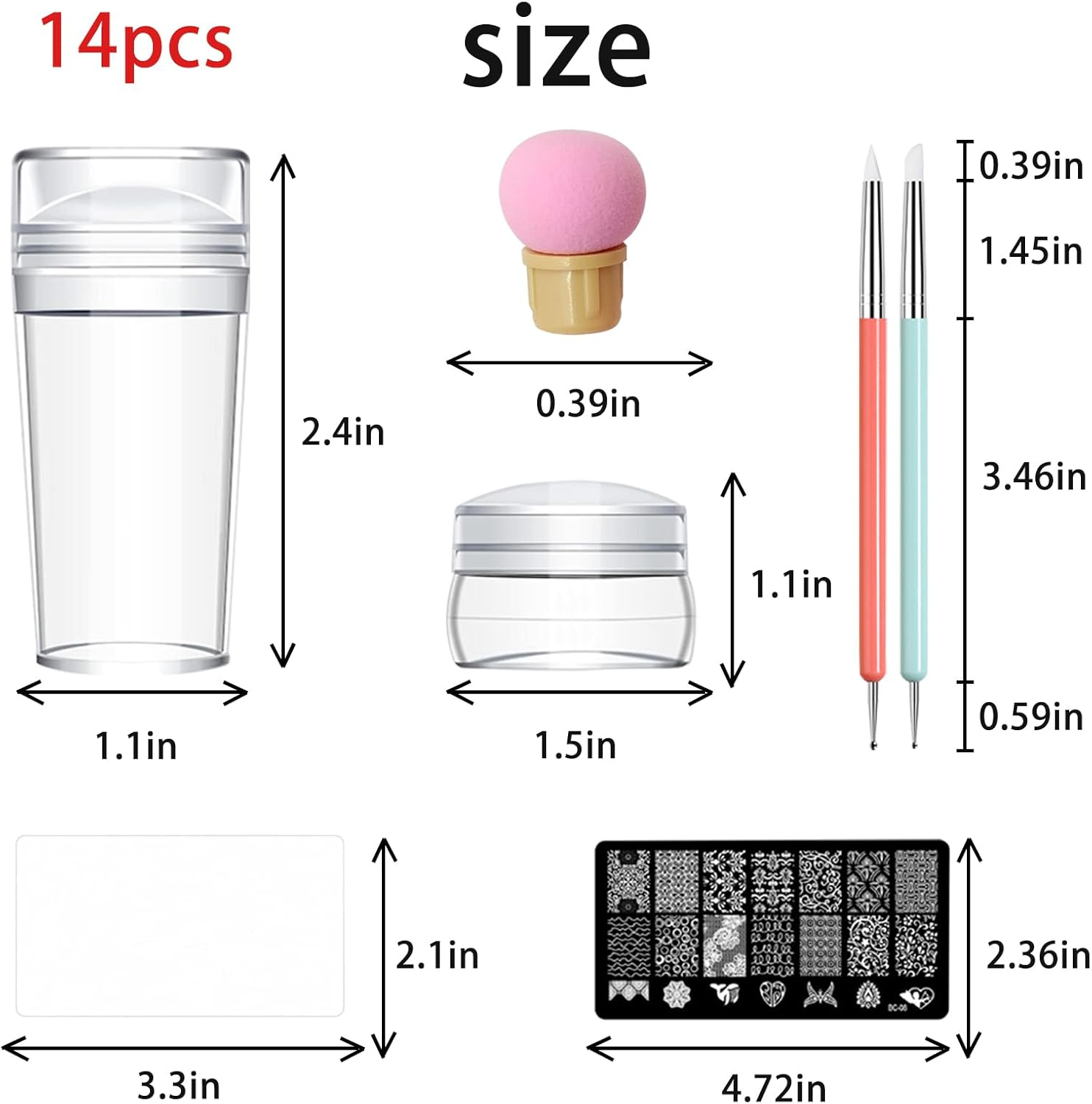 TYXHXTF Pack of 14 French Nail Stamp Kit,Nail Art Stamping Templates Manicure Tool Kit,Nail Art Jelly Stamper with Silicone Cushion,Nail Stamp,Gel Nail Polish Set for Diy Nail Art Designs image number 3