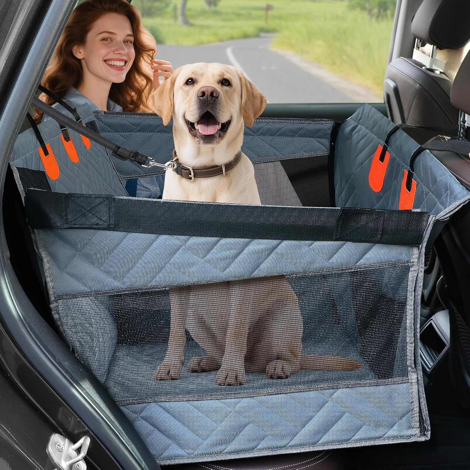 Dog Car Seat Cover for Back Seat &ndash; 2/3 Backseat Protector with Dog Seat Belt, Waterproof & Scratchproof Car Accessories for Small & Medium Dogs, SUV Sedan image number 4