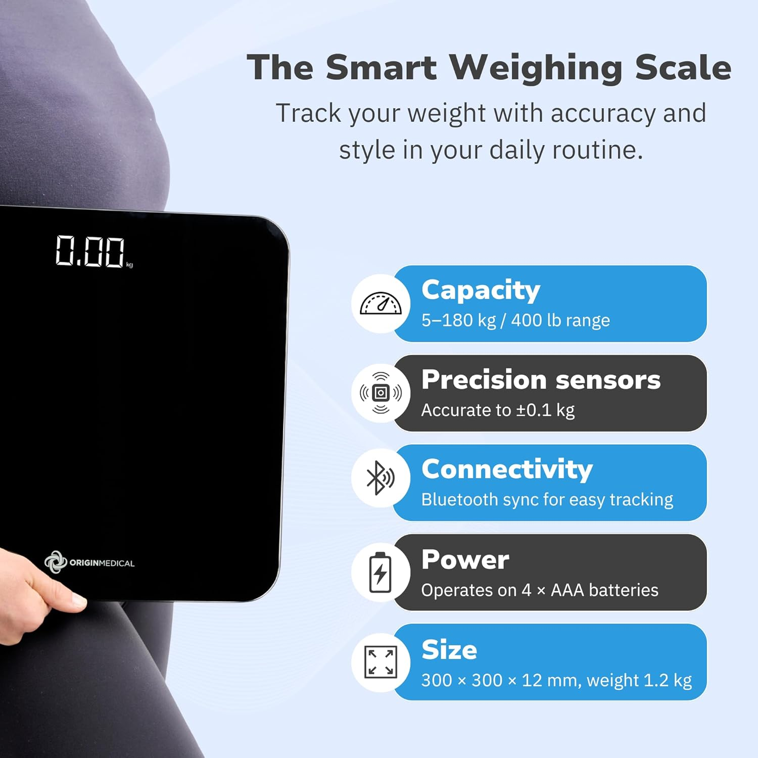 Origin Medical Digital Bathroom Scales &ndash; Premium Glass Design, High-Precision Sensors & Bluetooth Connectivity for Accurate Weight Tracking image number 1