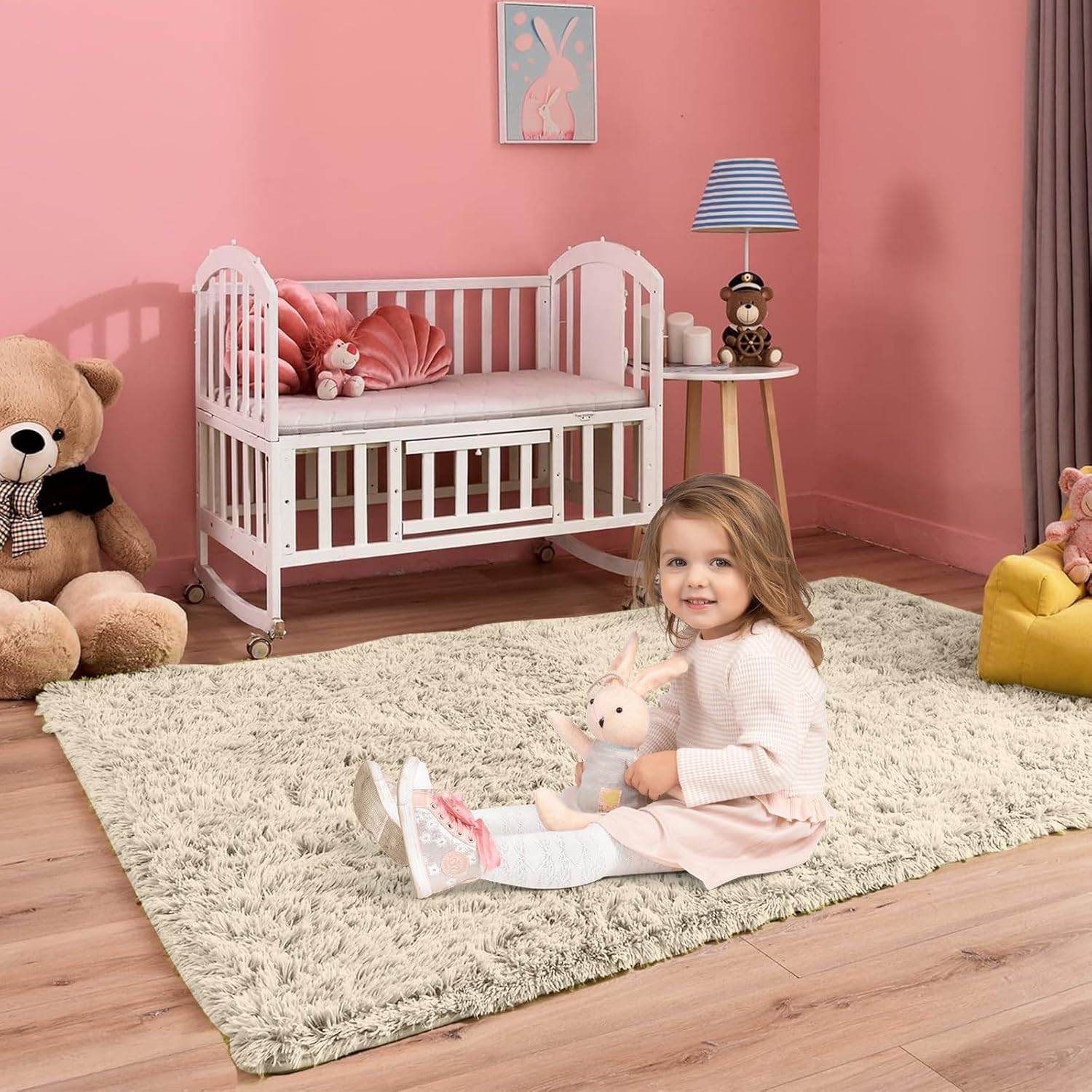 Fuffly Area Rug for Kids Playmat Soft Indoor Modern Shaggy Silky Smooth Rugs Non-Slip Fur Fluffy Carpet Living Room Dining Room Bedroom Floor Mat (Camel Color, 120 * 160Cm) image number 3