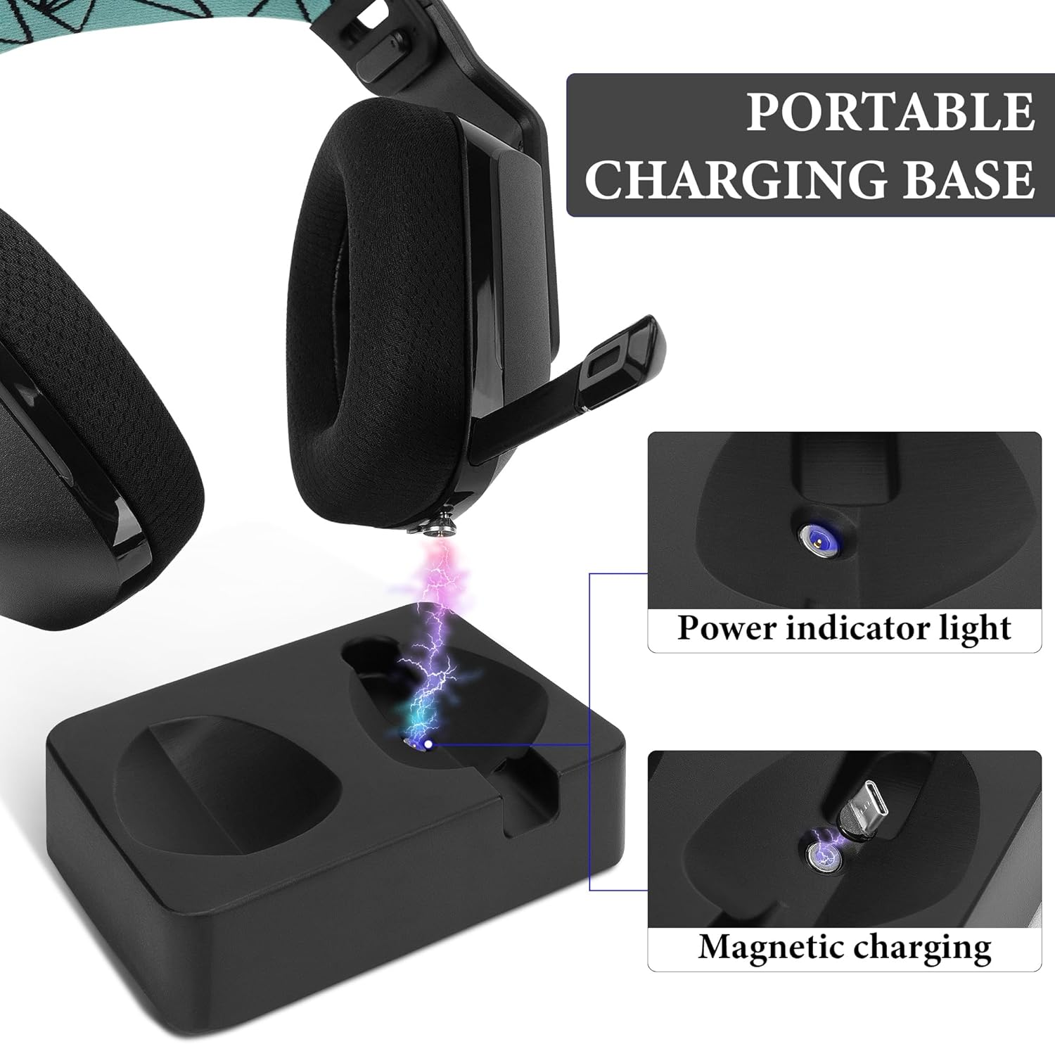 Geekria Headphones Charging Stand for Logitech G733 Lightspeed Wireless Gaming Headset, 3D Printed Resin Magnetic Dock, Gaming Headset Base (Black) image number 1