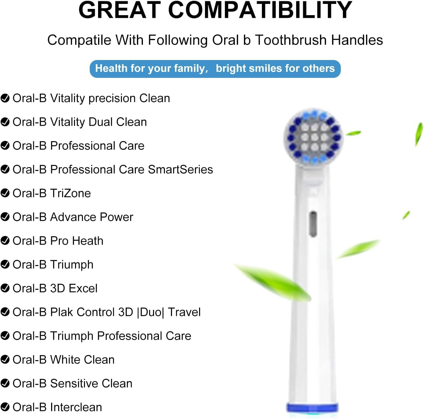 Replacement Toothbrush Heads Compatible with Oral B Braun, Electric Toothbrush Heads for Oral-B 7000/Pro 1000/9600/500/3000/8000, 10 Pack, White(Not Compatible with Io) image number 2