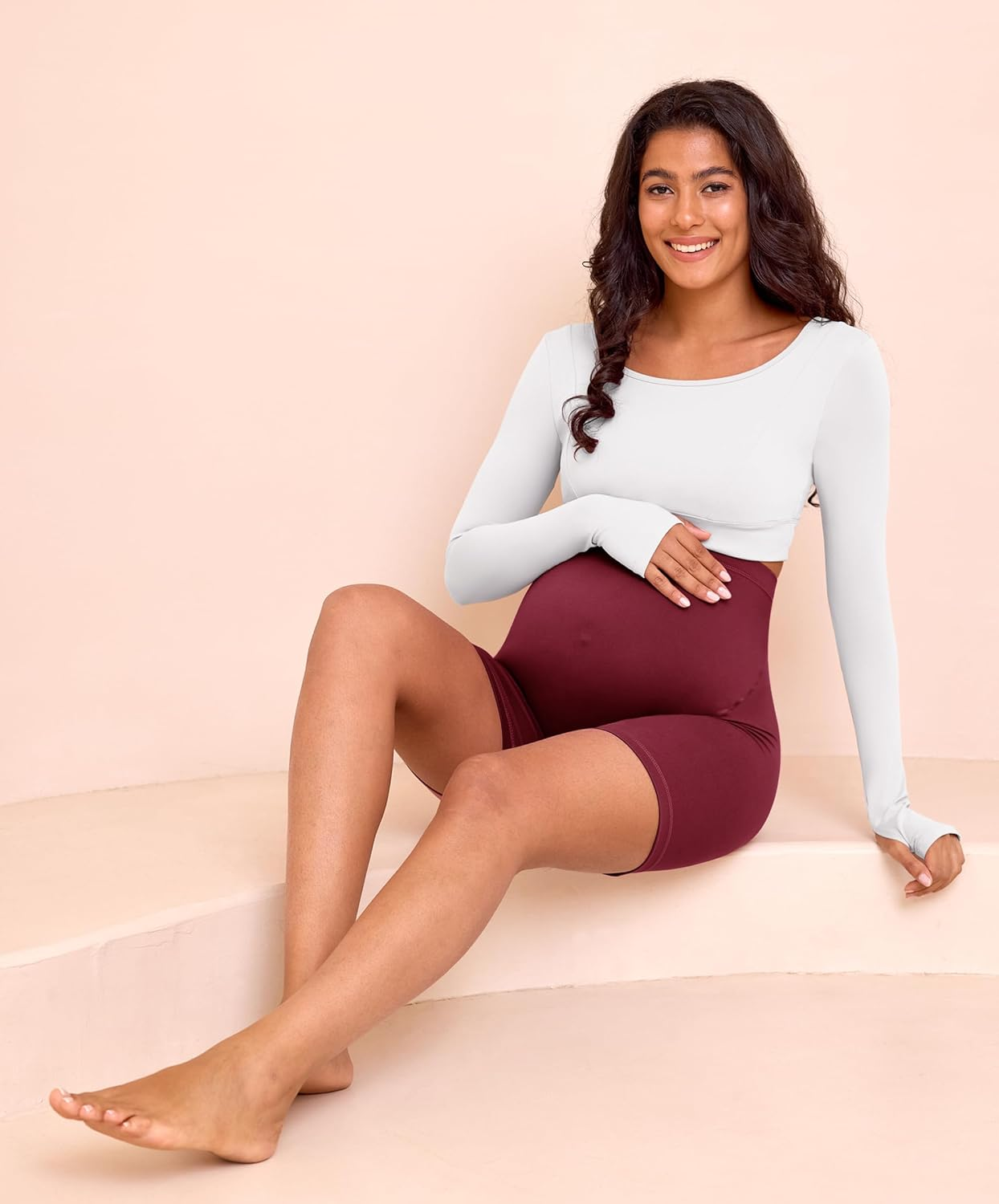 VALANDY Creamlush 4 Pack Maternity Shorts&ndash;Over the Belly Buttery Soft Stretchy Maternity Lounge Yoga Shorts image number 4