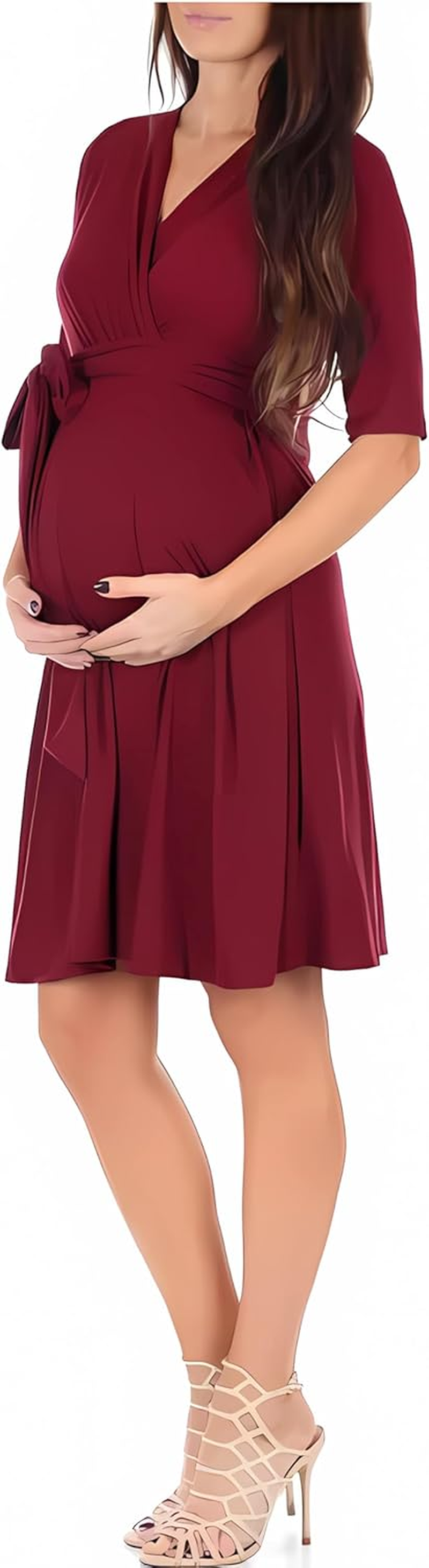 Maternity Summer Dress &ndash; Solid Color Casual Elbow Sleeve Pregnancy Dress for Women image number 2