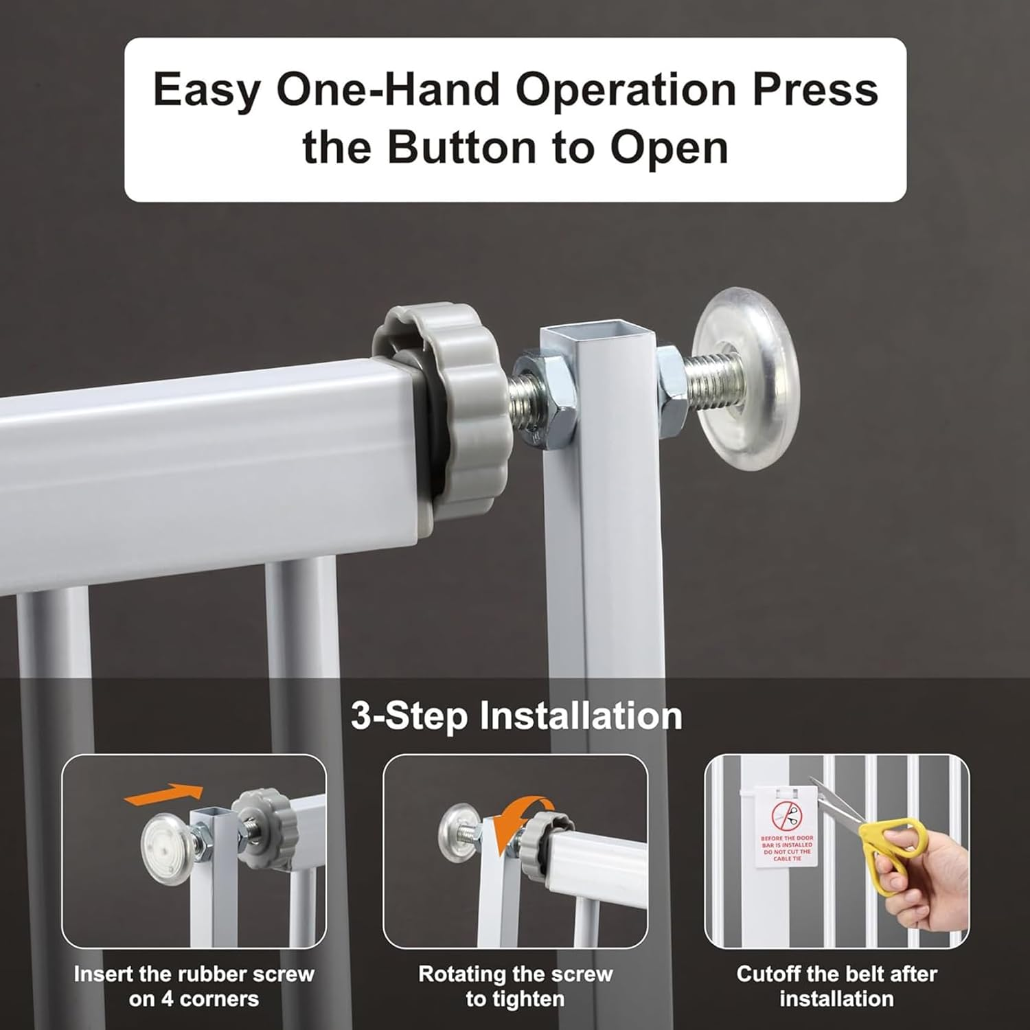 130Cm Tall Walk-Through Pet Gate, Extension 76-104Cm Wide Cat Dog Door for Doorway, Kitchen, No Drilling Pressure Mount Kit, White image number 2