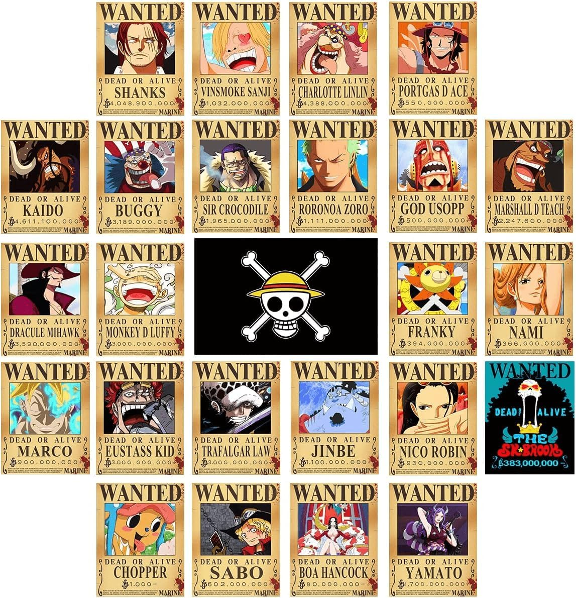 TYZZHOA 25PCS Anime One Piece Wanted Posters 30&times;21Cm, New Bounty Edition, Straw Hat Pirates Crew Nika Luffy 3 Billion, Zoro, Sanji, One Piece Anime Gifts(Retro)