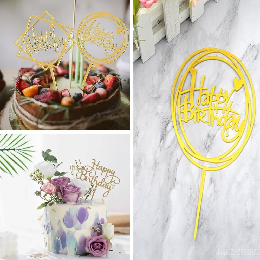 Changyeah Happy Birthday Cake Topper,12 Pieces Acrylic Cake Topper,Happy Birthday Gold Cake Topper Set, Birthday Decoration for Children and Adults image number 1