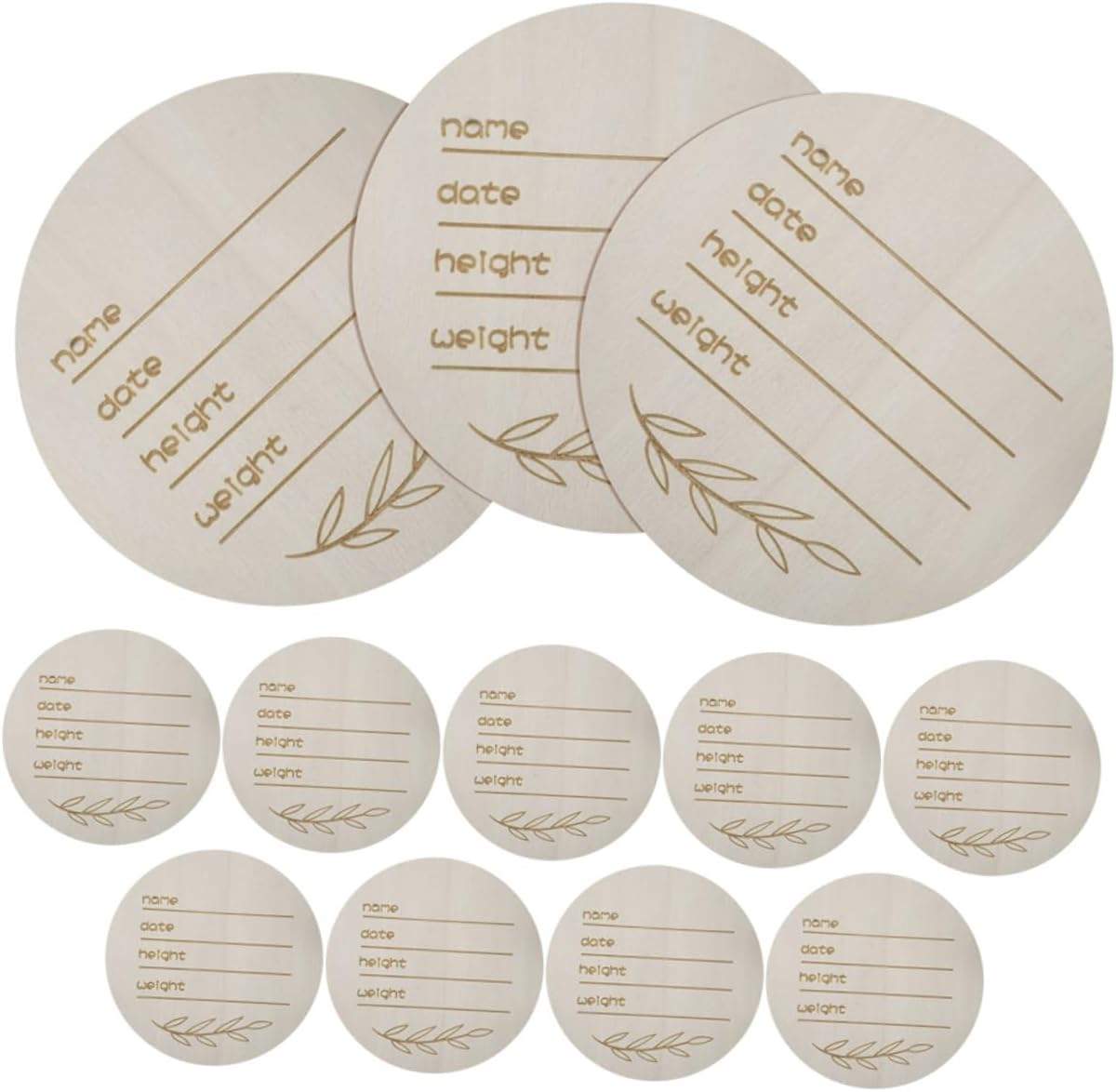 HOODANCOS 12Pcs Wooden Birth Announcement Sign Welcome Newborn Photo Prop Nursery Decorative Name Plate Handwritten round Sign image number 4