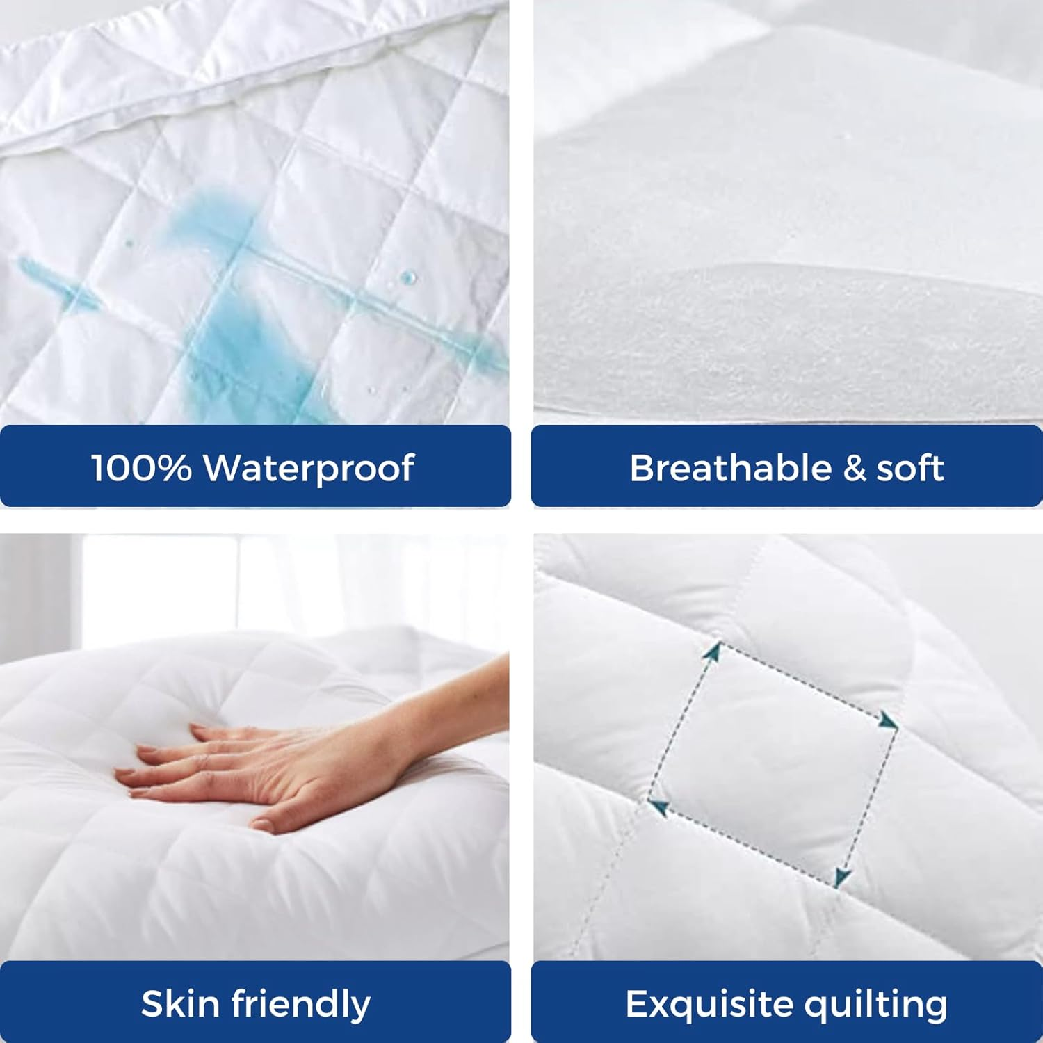Set of 4 Waterproof Pillow Protector, JOMWEN Quilted Zipped, Ultra-Soft & Machine Washable Pillow Protectors, Breathable Hypoallergenic and Noiseless, Comfortable, White (4, 50Cm X 75Cm) image number 2