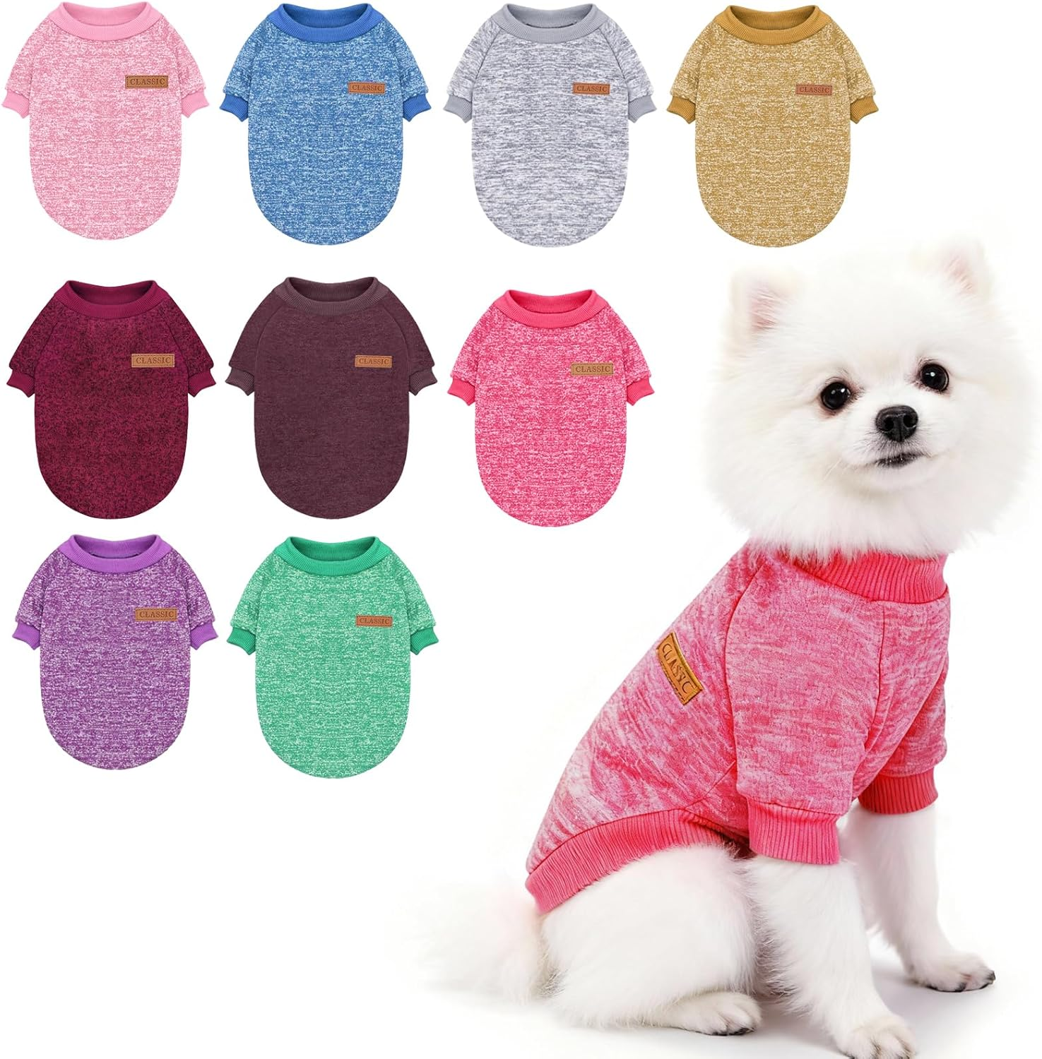 Idepet Pet Dog Classic Knitwear Sweater, Fleece Coat Dog Outfits for Small, Medium, Large Dog, Warm Pet Dog Cat Clothes, Soft Puppy Customes (L, Rosered) image number 7