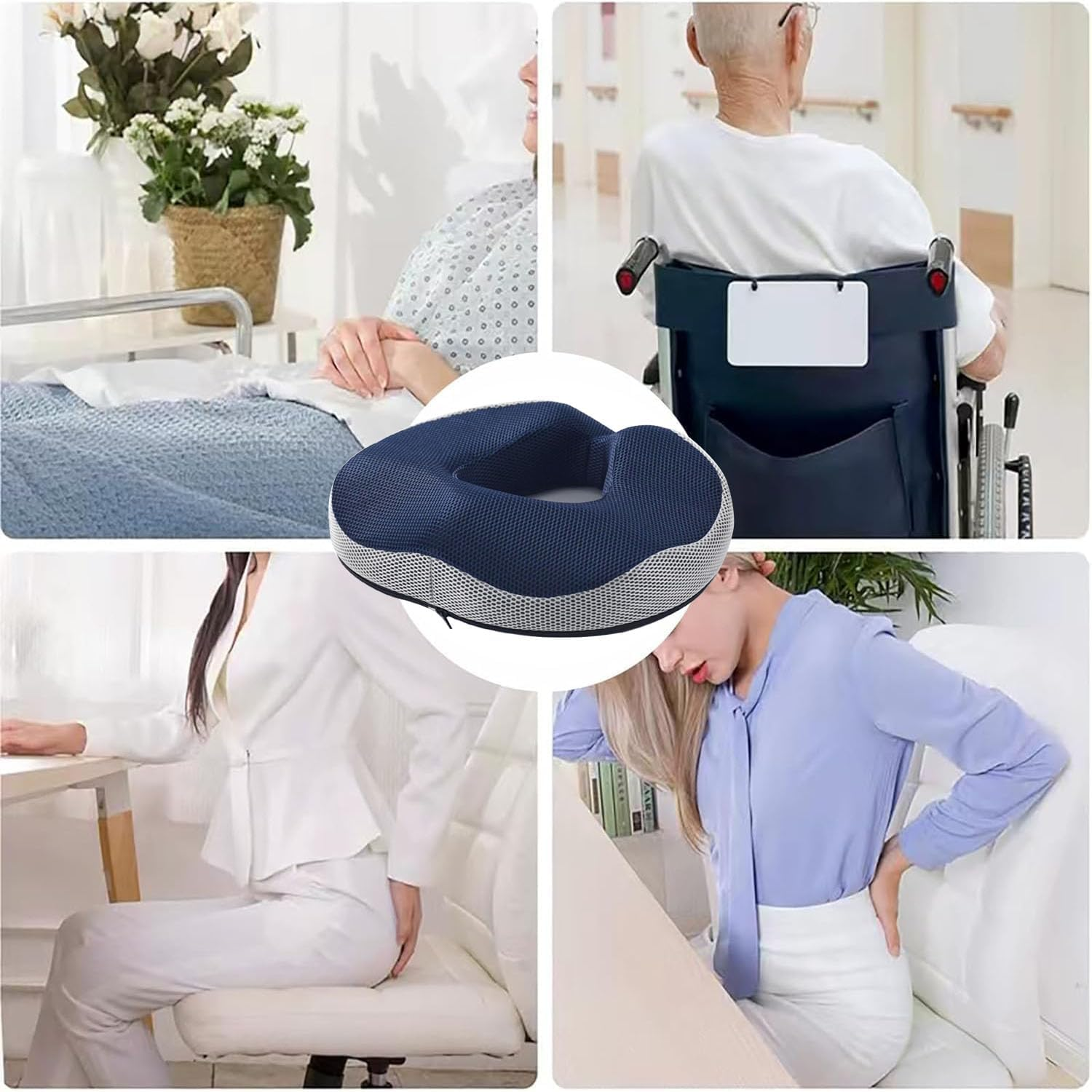 Seat Cushion, Ergonomic Donut Cushion for Office and Car Chair, Sciatica Pain Relief, Memory Foam Seat Cushion with Washable Cover, Lumbar Support Cushion for Long Sitting (Blue) - Blue image number 4