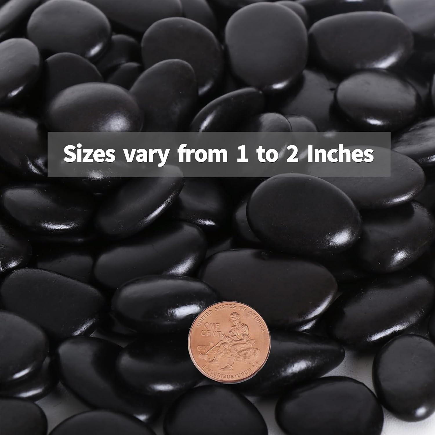 Calofulston 2.2LB Black Rock, Small River Stones Pebbles for Plants, Vases, Landscaping, Highly Polished Decorative Rocks, 1-1 3/4 Inch image number 2
