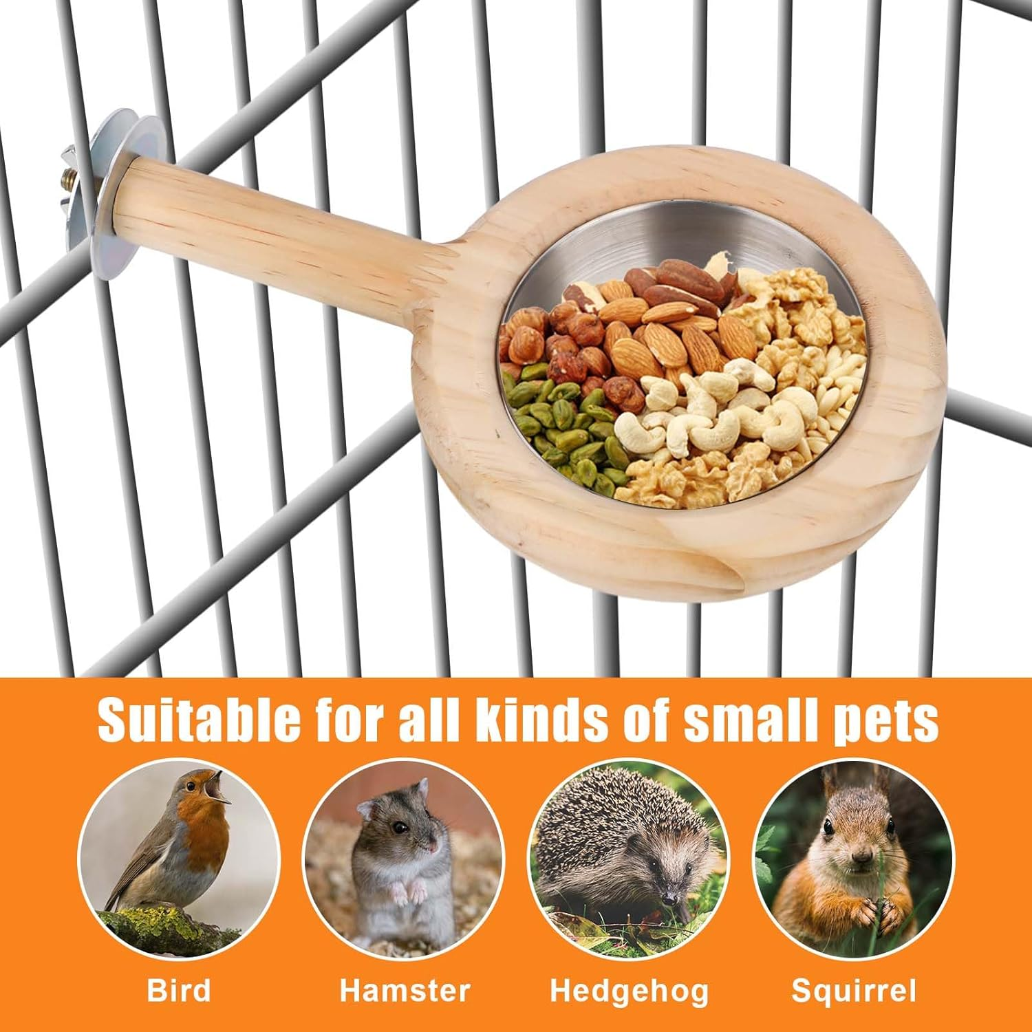 Bird Perch with Bird Feeding Cup, Parrot Wood Perch Tree Bird Perch Stand, Solid Wood Perch for Bird Cage Accessories for Parakeet Lovebird Cockatiel Small Birds image number 4