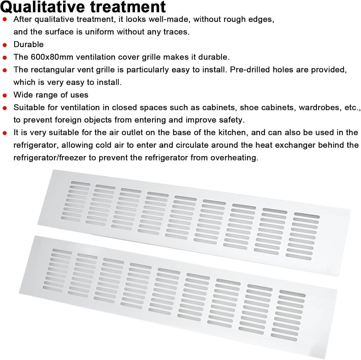 Aluminium Alloy Rectangular Vent Plate, 2 Pcs Air Vent Ventilation Grille for Wardrobe Rvs Cabinet Shoe Cabinet Closet, Easy Installation Cabinet Hardware Accessories (80 * 400Mm) image number 6