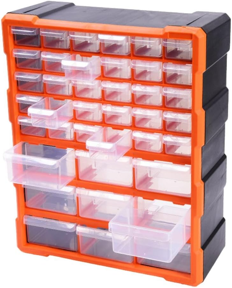 39-Drawer Plastic Storage Cabinet for Sorting Screws, Nuts & Tools &ndash; Wall Mountable Workshop Organiser with Small Parts Drawers, Ideal for Dividing Items in Garage & Craft Room