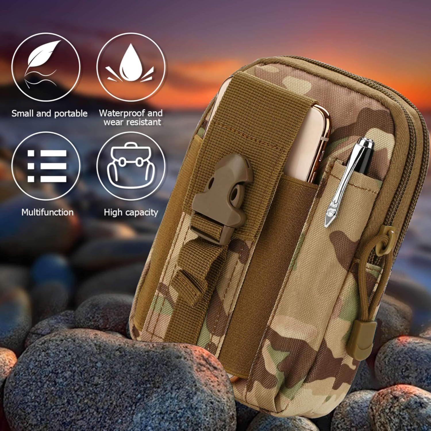 DOUN Outdoor Tactical Waist Bag EDC Molle Belt Waist Pouch Security Purse Phone Carrying Case for Iphone 8 plus Galaxy Note 9 S9 or Less than 6.2 Inches Smartphone - CP Camouflage image number 5