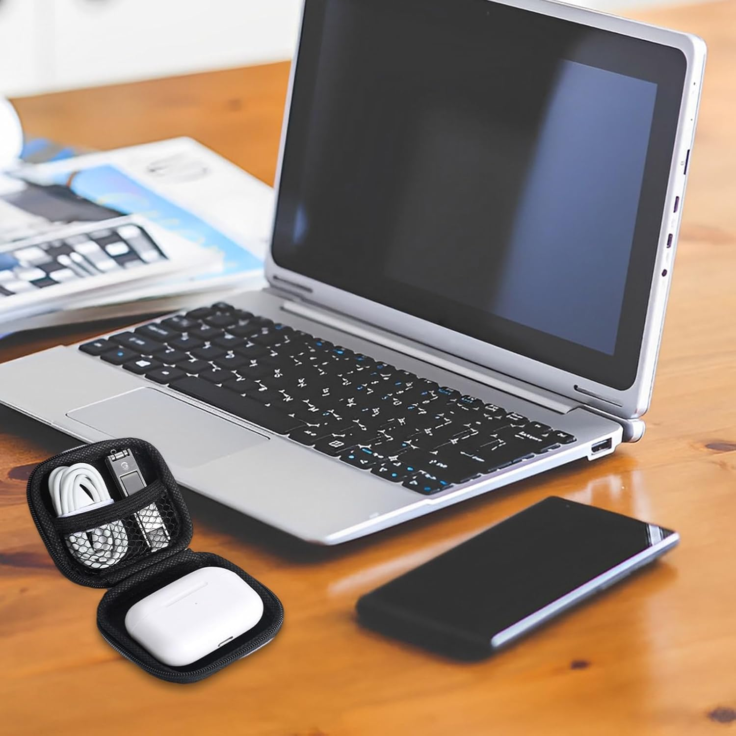 Cable Organiser Bag - Small EVA Travel Accessories Bag with Shockproof Design | Waterproof Electronics Storage Case | Travel Cord Pouch | Compact Organizer for Charger, Earphone and Hard Disk - Oval Large image number 3