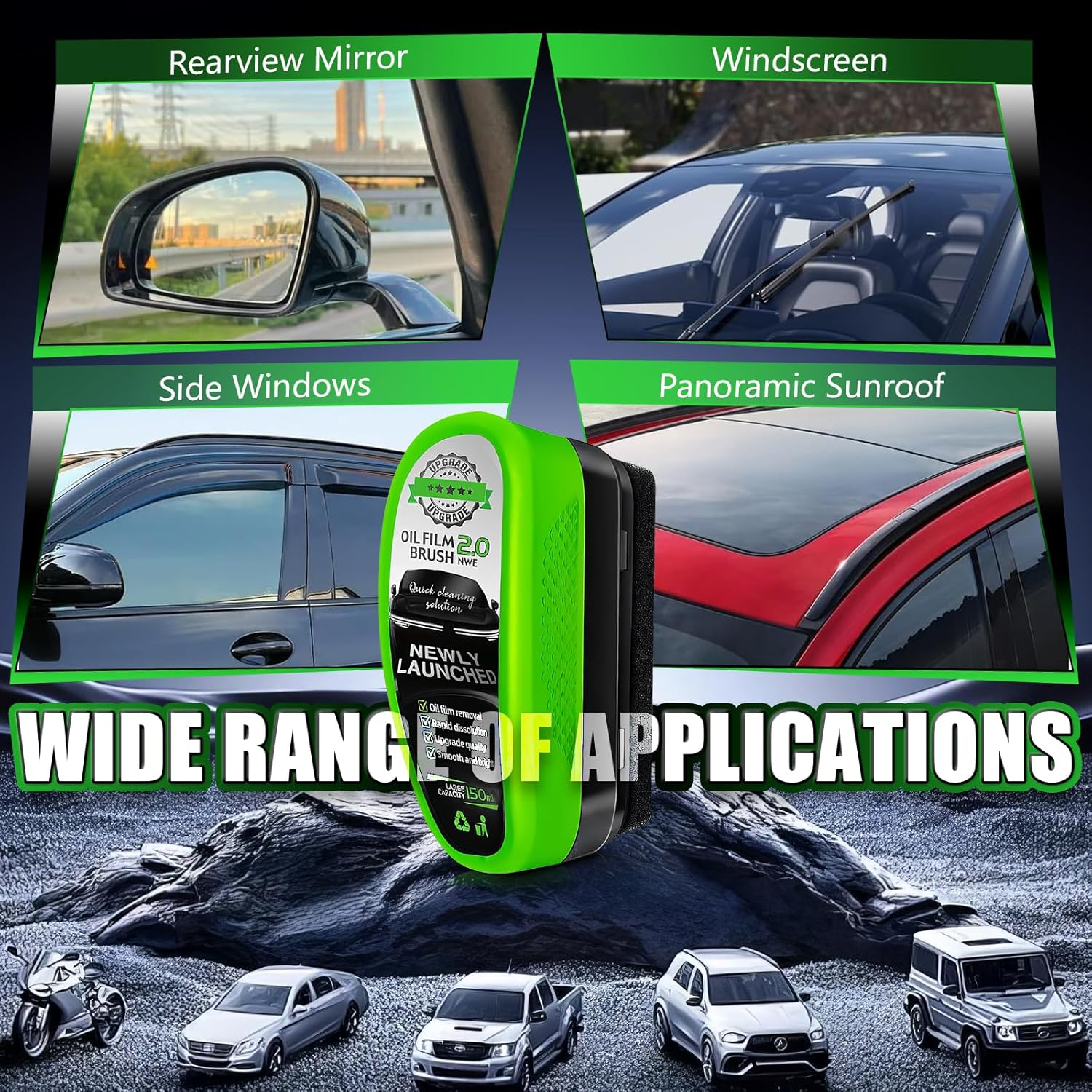 Upgraded Oil Film Brush 2.0 - Clear Vision Windshield Cleaner for Car Windows, Reusable Automotive Glass Cleaning Brush to Remove Dirt, Oil & Fog, Improve Clarity & Visibility in All Weather (1-Pack) image number 6