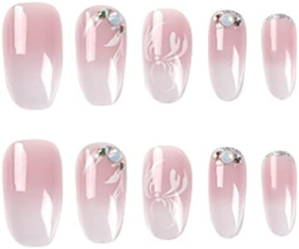 Medium Coffin Press on Nails with Designs, KXAMELIE Square Pink Flowers with Spring Butterfly Acrylic False Nails Gel Nude Nails for Sticking on for Women and Girls, Pack of 24 image number 3