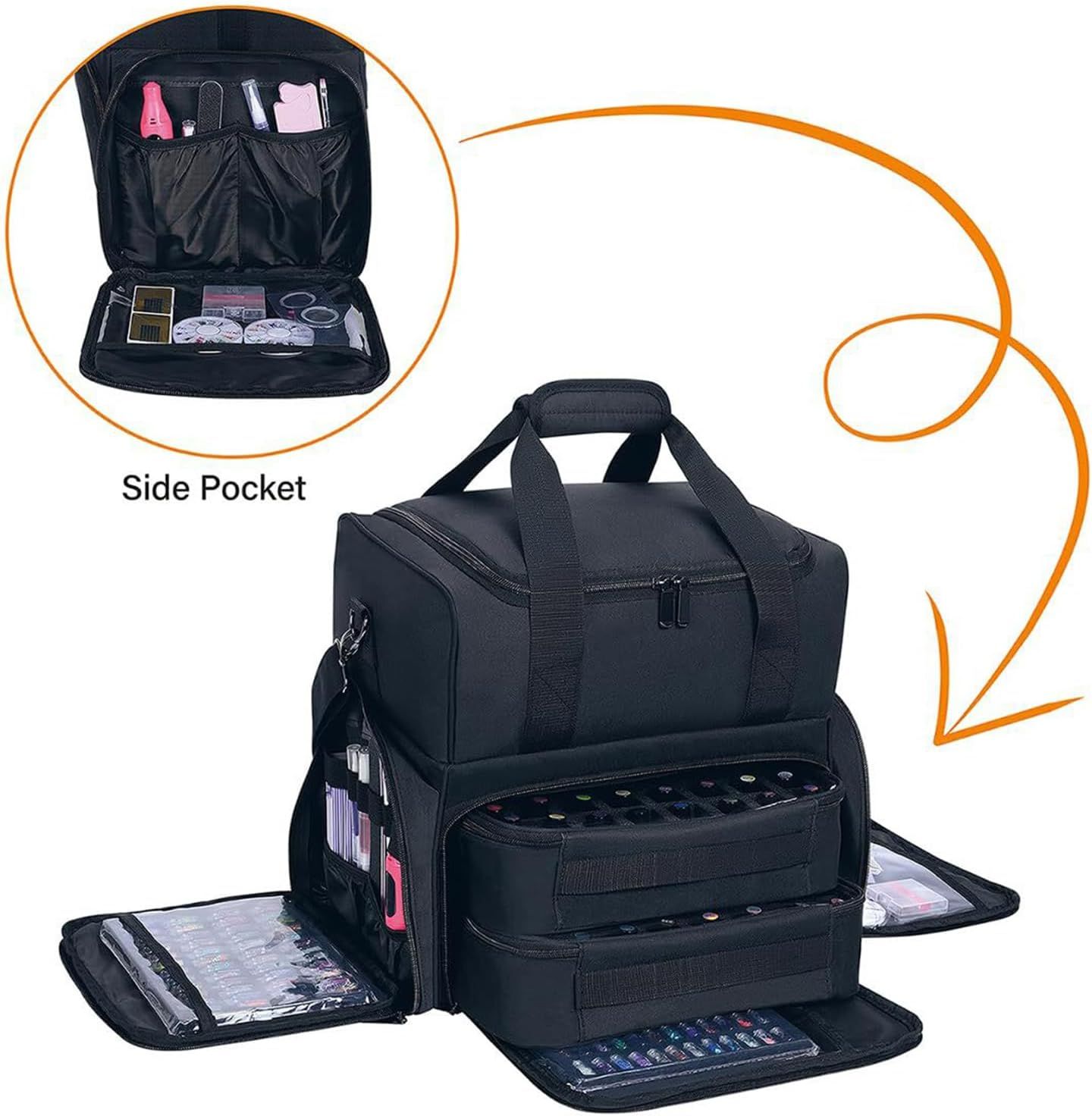 Nail Polish Storage, Nail Polish Organizer Bag, Nails Lamp Carrying Case, with Soft Dividers, Holds 70 Bottles, with Holder & Shoulder Strap, for Nails Supplies image number 4