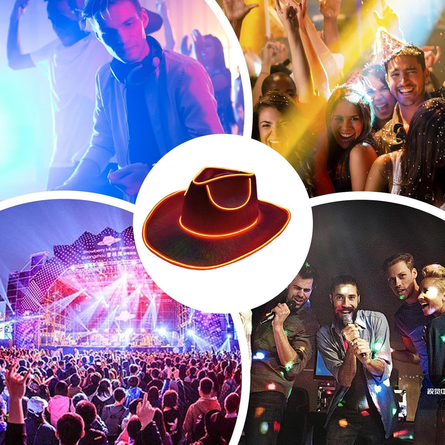 LED Light up Hat, LED Cowboy Hat, Battery Operated Party Sparkly Cowboy Cap, Disco Western Costume Accessories image number 5