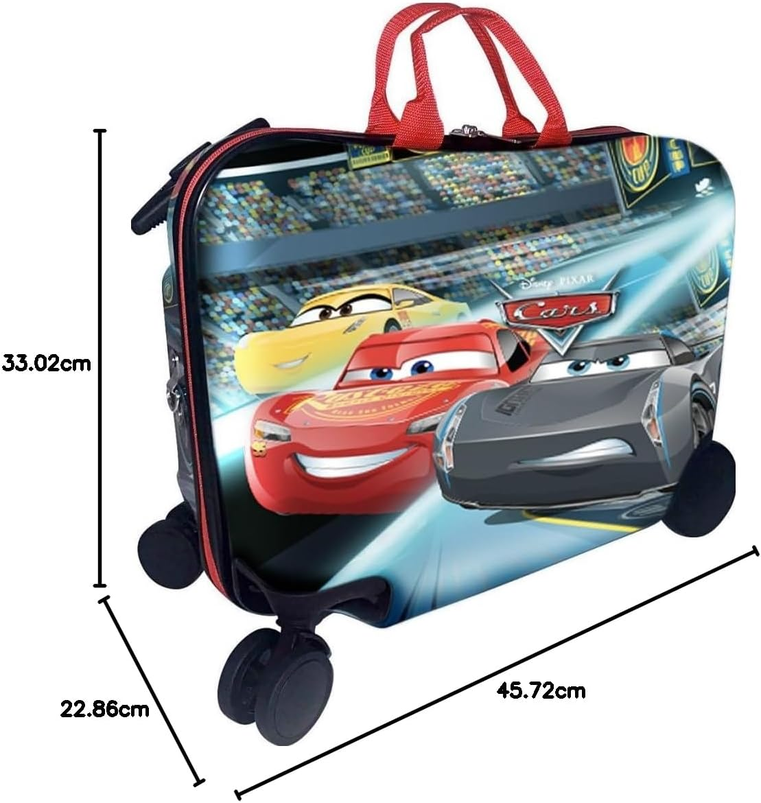 Fast Forward Ride-On 18" Suitcase for Kids/Towing Toddler Carry-On Luggage with Wheels, Multicoloured, L, Cars