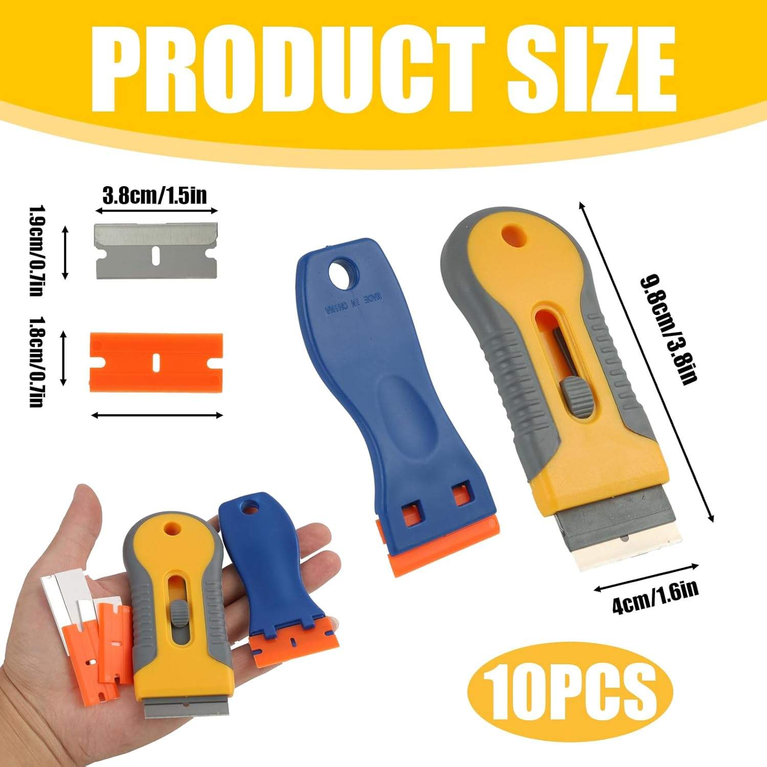 2 Pcs Scraper with 20 Extra Blades, Multi-Purpose Razor Blade Scraper Tool for Tile Window Glass Ceramic Hob Stove Top Remove Labels, Stickers Glue Residue Paint (Includes Metal & Plastic Blades) image number 5