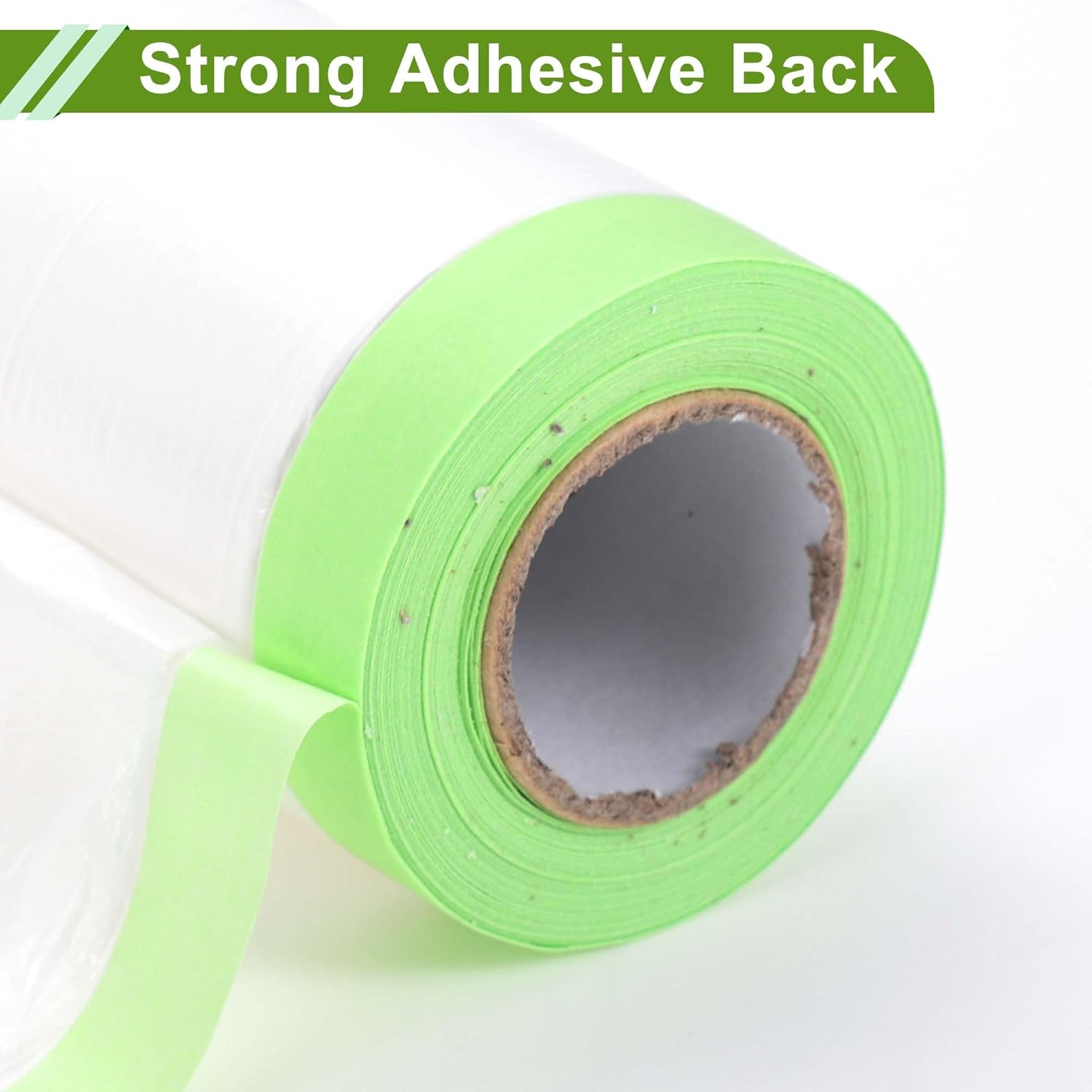 X AUTOHAUX Pre-Taped Masking Film Plastic Cover PE Film Natural Fiber Material 1 Pc 2500X110Cm / 82.02Ftx43.31" White Green image number 6