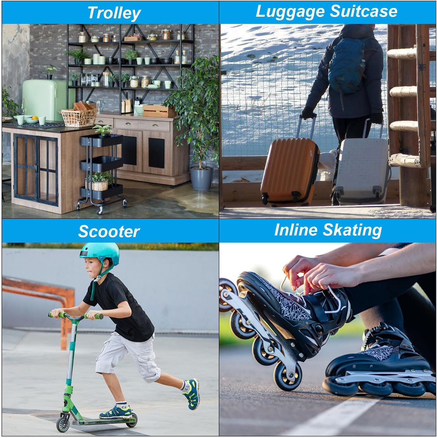 Uxcell Replacement Luggage Suitcase Wheels Repair Kit, 60Mmx24Mm Wear-Resistant & Mute Swivel Caster Wheels image number 3