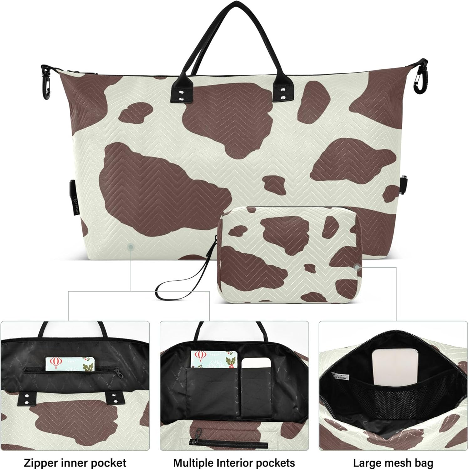 Duffel Bag Large Gym Bag Travel Weekender Gear Bag with Adjustable Strap for Business Trips Large Capacity Cow Print, Multi, 1 Size, Modern/Fitted, Multi, 1 Size, Modern/Fitted image number 5