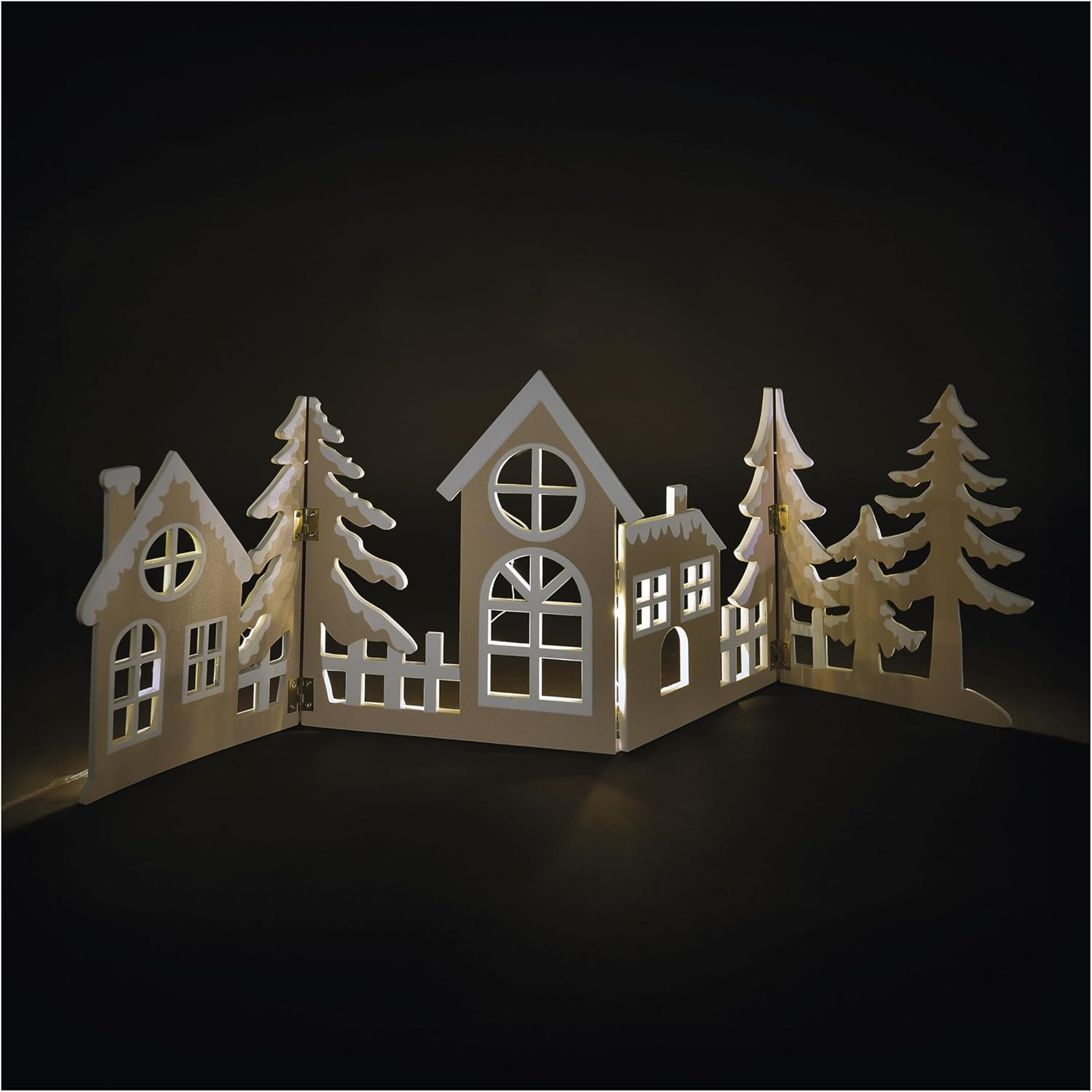 EMOS - LED Wooden Village, Foldable - Wooden Decoration with Village, Warm White - 6/18H Timer, 30Cm Cable, Battery Operated (2X AA) - Lifetime 10000 Hours - for Indoor Use - Natural Wood image number 3
