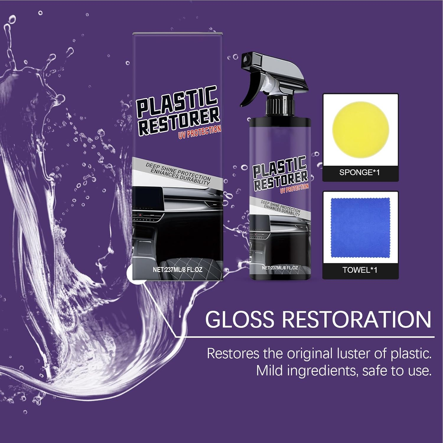 Car Polish - 237Ml Polish Accessories for Interior Renovation, Vehicle Care Supplies with Gloss Finish Scratch Cover Features, Detailing Kit for Dashboard Refurbishment Restoration