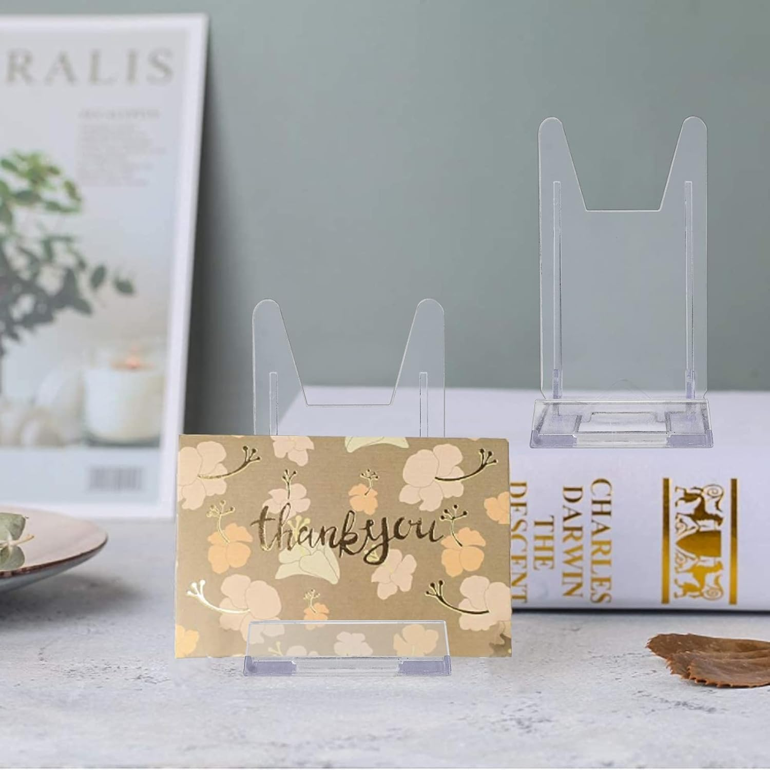 15 Pieces Clear Plastic Plate Stands,Adjustable Clear Acrylic Plastic Display Stand,Angle Plastic Display Stand Easel, Acrylic Plate Stands for Display for Home Office Festival Party Display image number 5