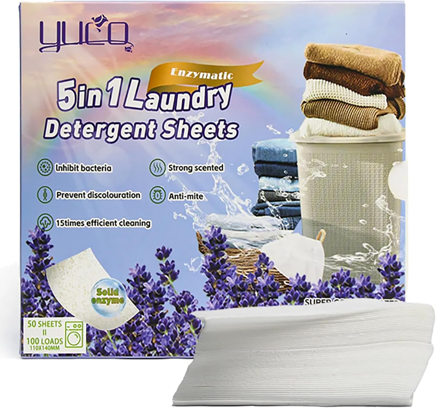 5-In-1 Laundry Detergent Sheets -100 Loads Ultra-Concentrated Stain Fighter & Color Catcher - Hypoallergenic, Plant-Based Laundry Soap - Fresh Lavender Scent, Travel-Friendly & Perfect for Dorms. image number 2