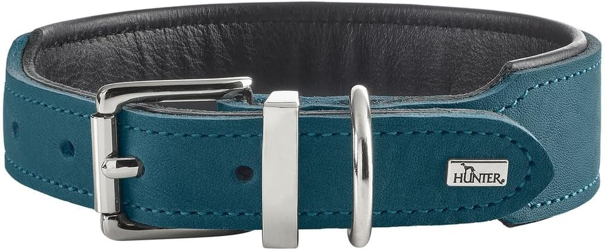 HUNTER Malta Dog Collar Petrol, Made of Oiled Soft Cowhide Leather, Soft Cowhide, Hardwearing, Brilliant Colours, Handmade, Made in Germany, Size: 37