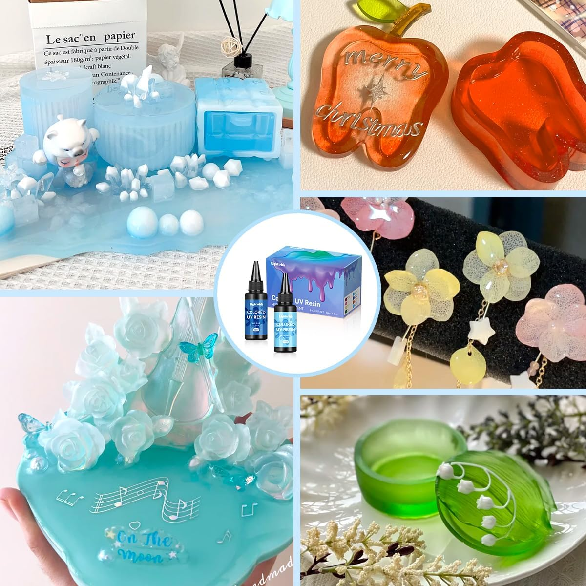 Colored UV Resin,High Transparency 8 Colos,Odorless & Quick Ultraviolet Curing UV Resin for Small Craft,Jewelry Making,Diy Making, (50G Each) image number 1