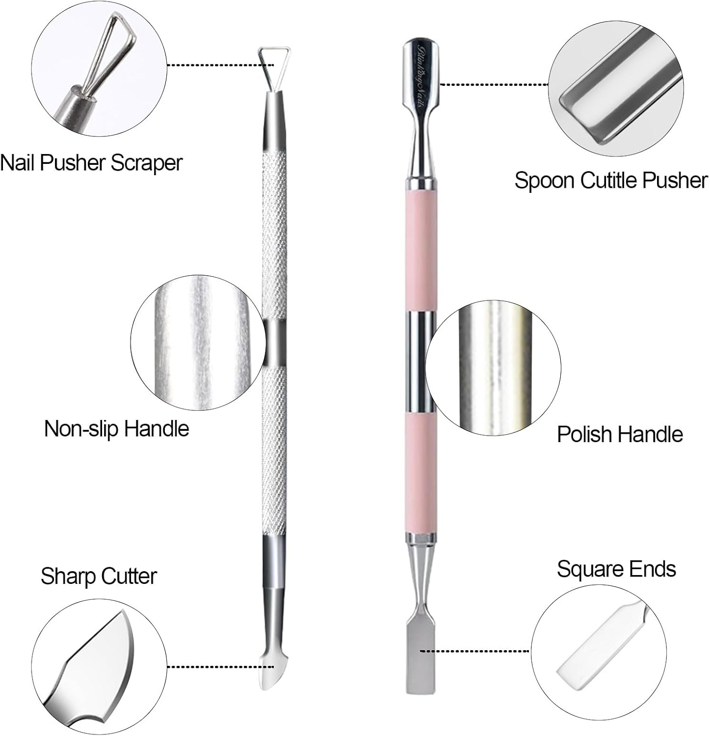 Blinkingnails Nail Cuticle Trimmer with Cuticle Pusher, Cuticle Cutter Nipper Professional Pedicure Manicuer Remover Tool Set,Nail Scraper Nails Clipper, Cuticle Remover Tool 3Pcs image number 3