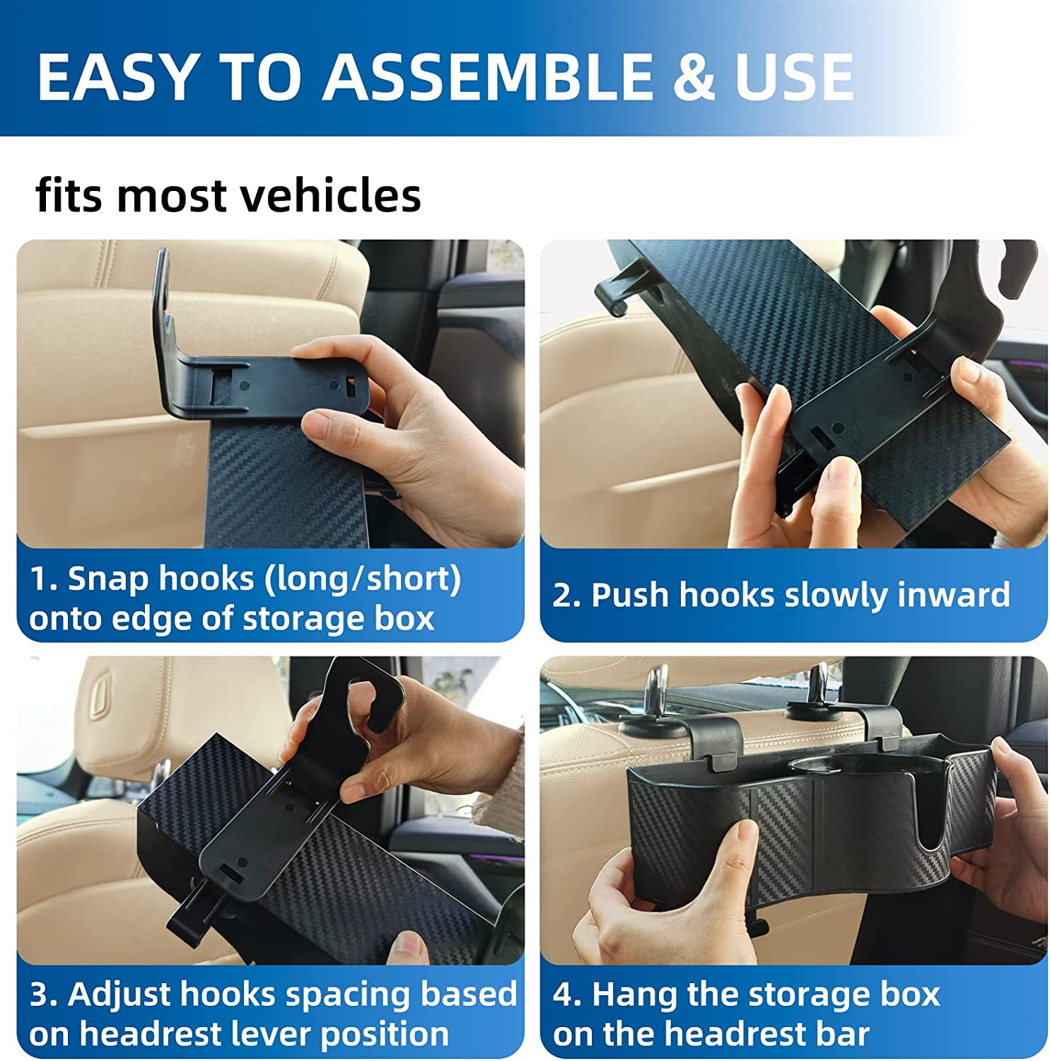 Car Headrest Backseat Organizer with 3.7" Cup Holder, 3 in 1 Seat Back Organizer with Headrest Hooks for Kids and Adults, Multifunctional Storage for Car Travel Accessories（2Pcs） image number 3