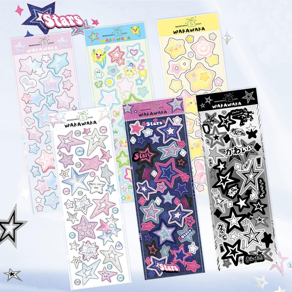 4Sheets Korean Deco Kpop Stickers for Photocards - Cute Kawaii Rabbit Bear Mouse Dog Ear Stickers - Sheets for Journal Scrapbook & Planner