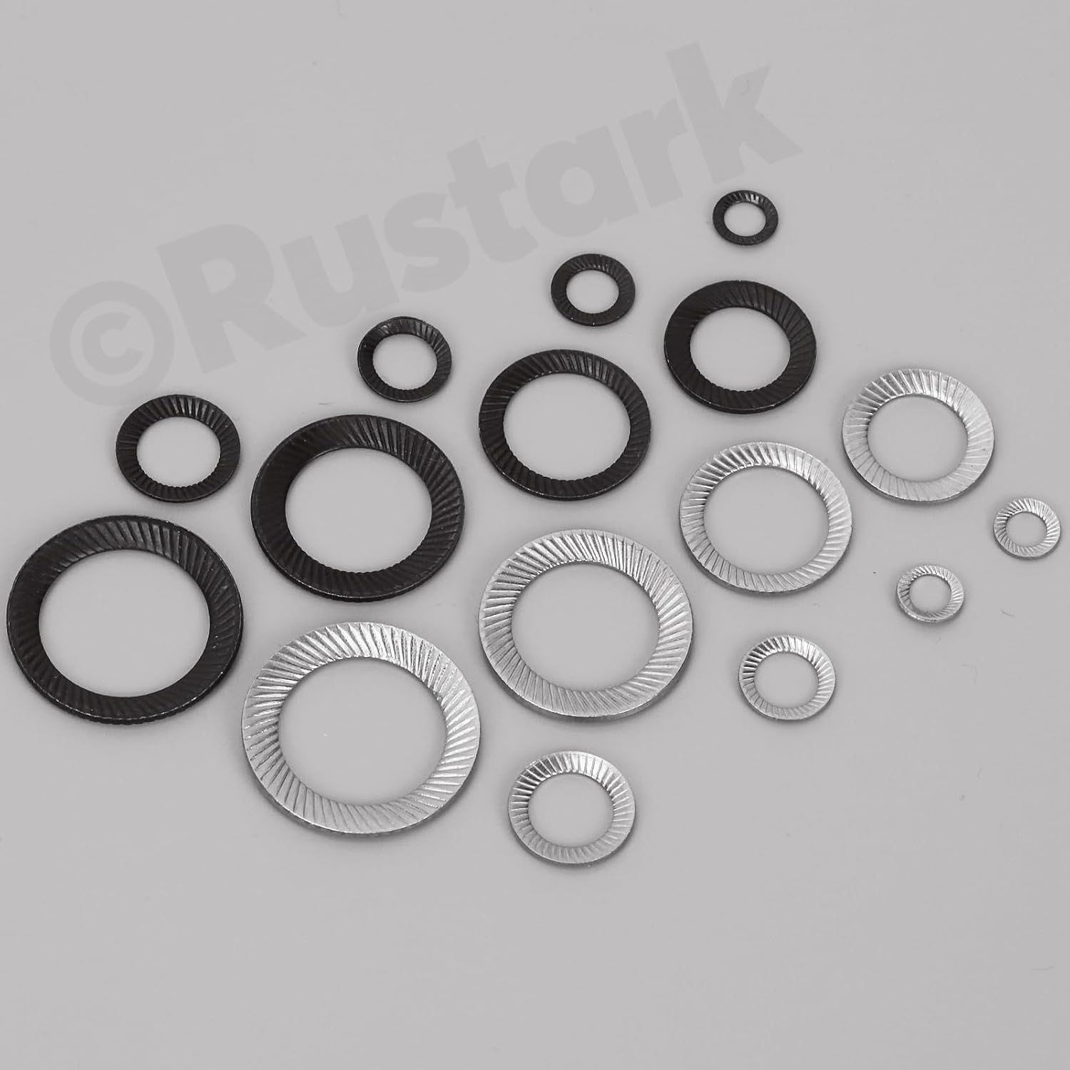 Rustark 160Pcs 9 Sizes 304 Stainless Steel Double Side Lock Washers Silver Tooth Lock Washer Metric Wedge Lock Washer Vibration Resistant Safety Washers for Construction Railway