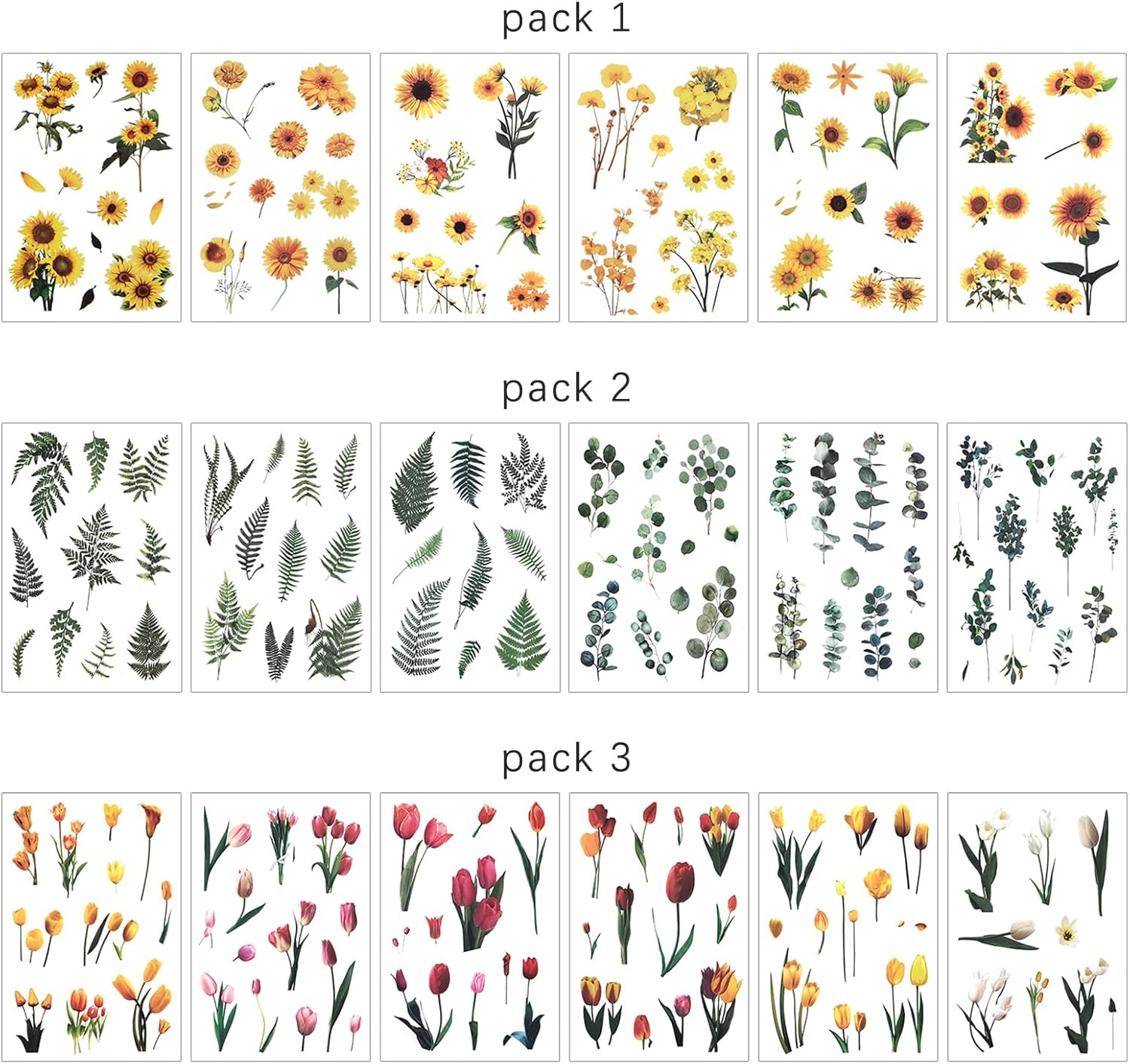 6 Packs Flower Stickers Scrapbook Stickers Decoration Sticker Planner Stickers Assorted Plant Stickers Clear PET for Scrapbooking Journaling Diary Album DIY Arts and Crafts (Bloom) image number 5