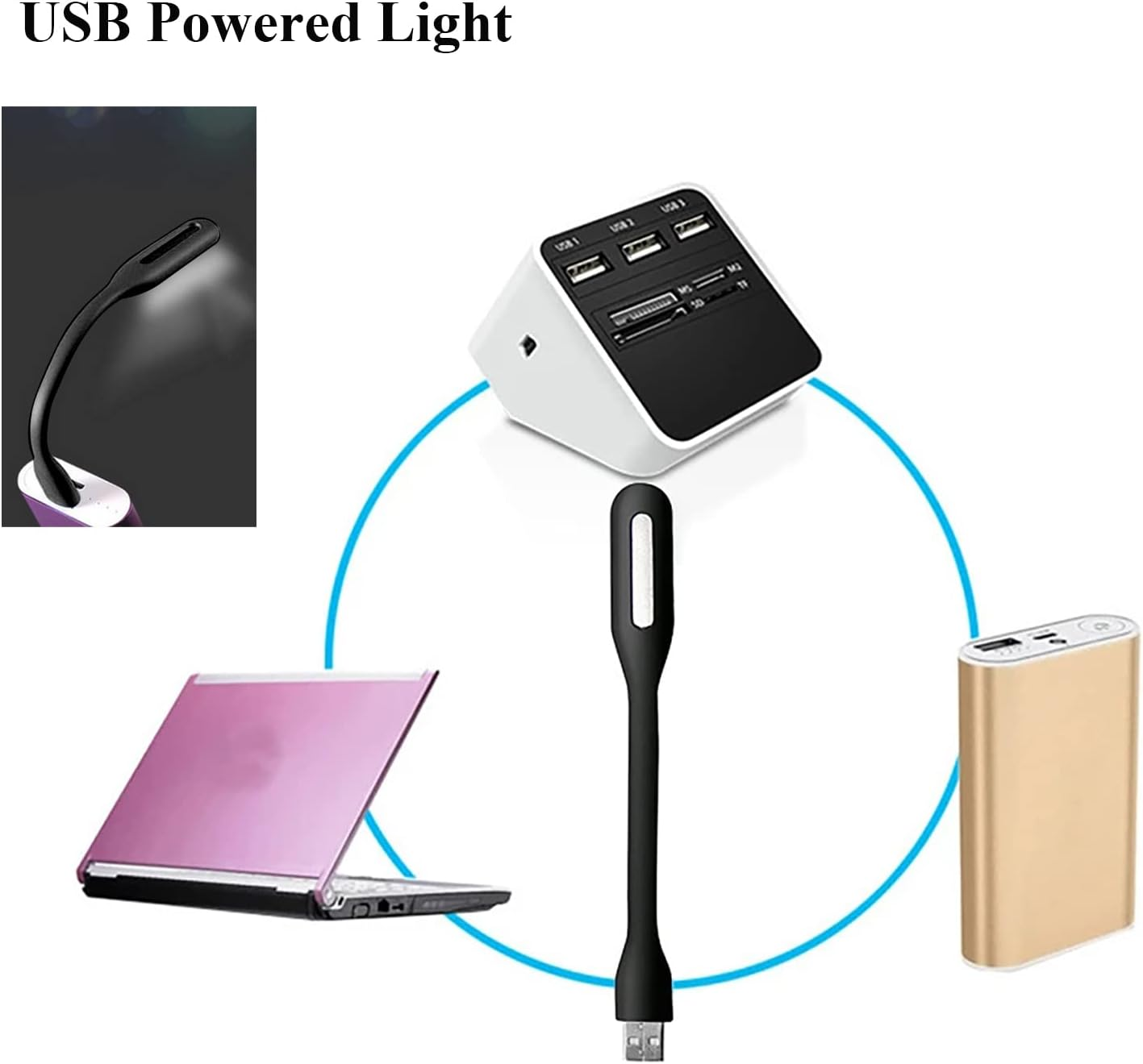 Soseelnee Flexible Mini Light, Portable USB LED Reading Night Lamp for PC, Laptop, Laptop, Power Bank, 2 Pack (Black) image number 1