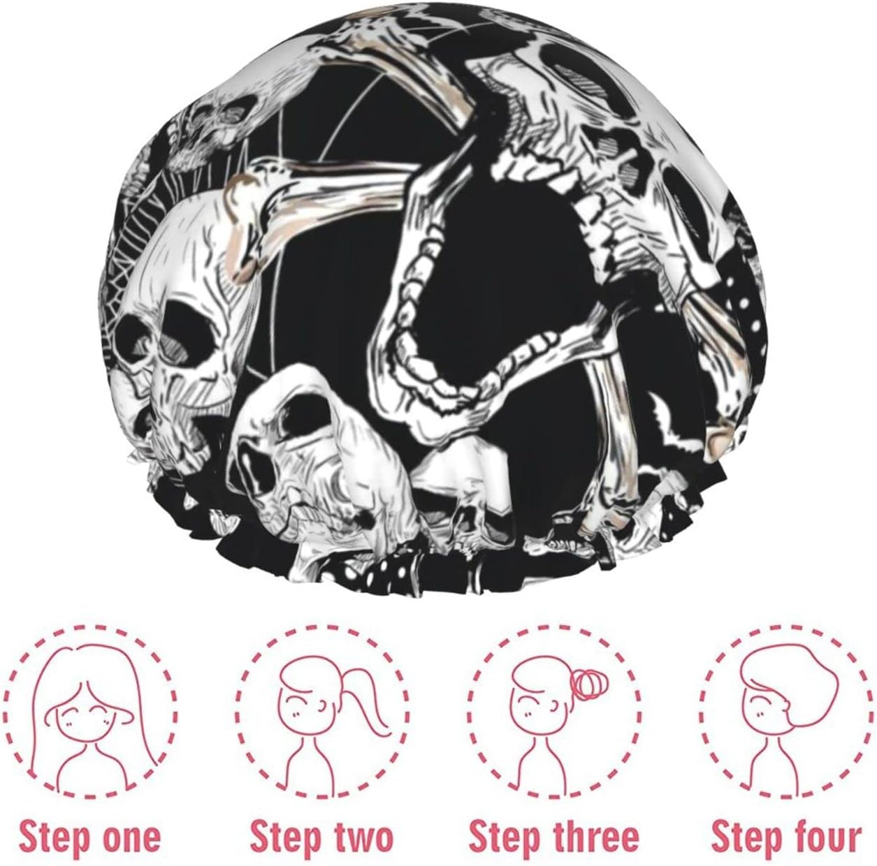Wurton Skull Background Print Reusable Enviro-Care Shower Cap Soft for Women Double Waterproof Layers Showe Cap image number 5