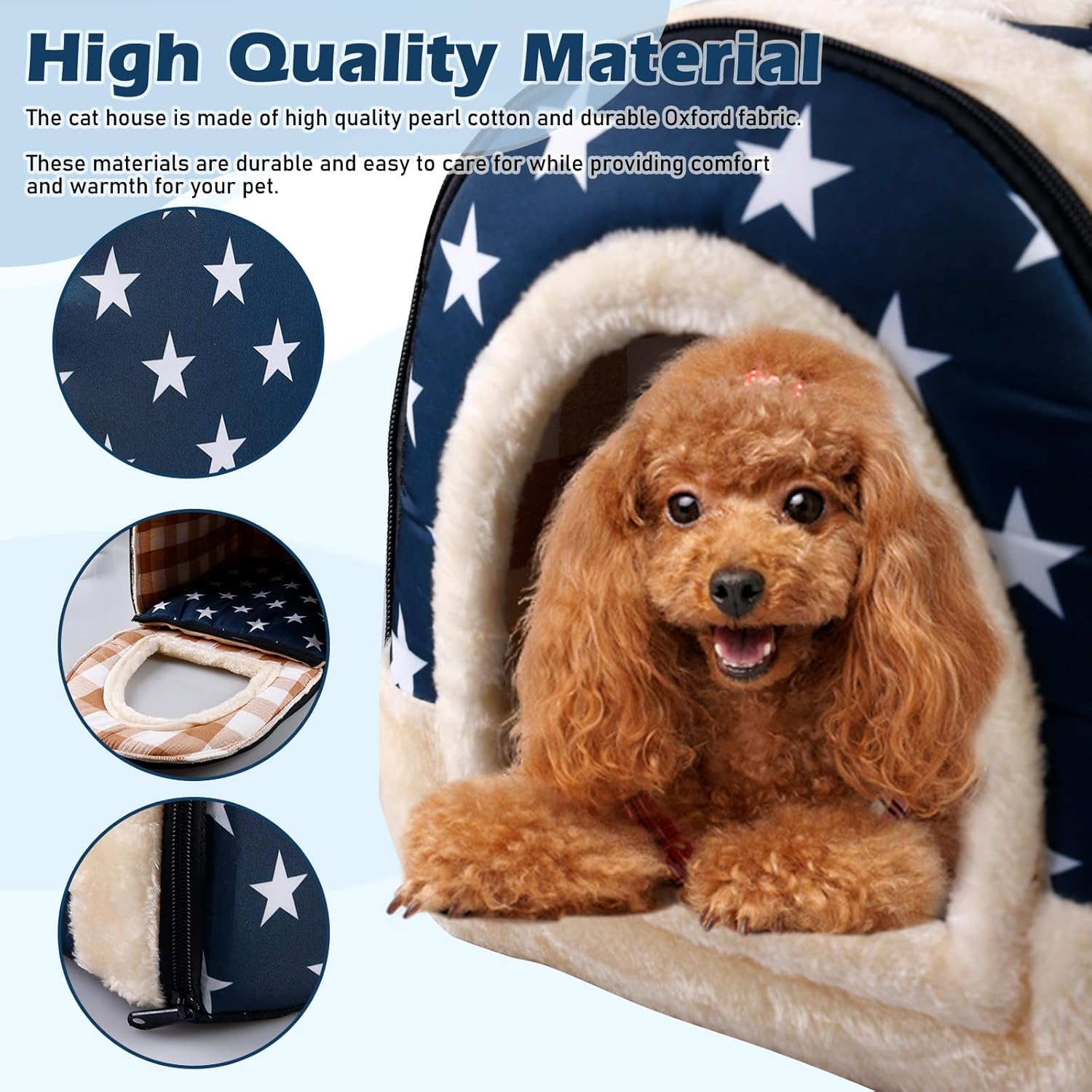 WIYETY Cat House, Dog House for Indoor, Foldable Cat Bed Cave, Cat Cave with Non-Slip Base, Waterproof and Warm Dog Cave, Cat Beds for House Cats (Blue, S, 37 X 32 X 30 Cm) image number 2
