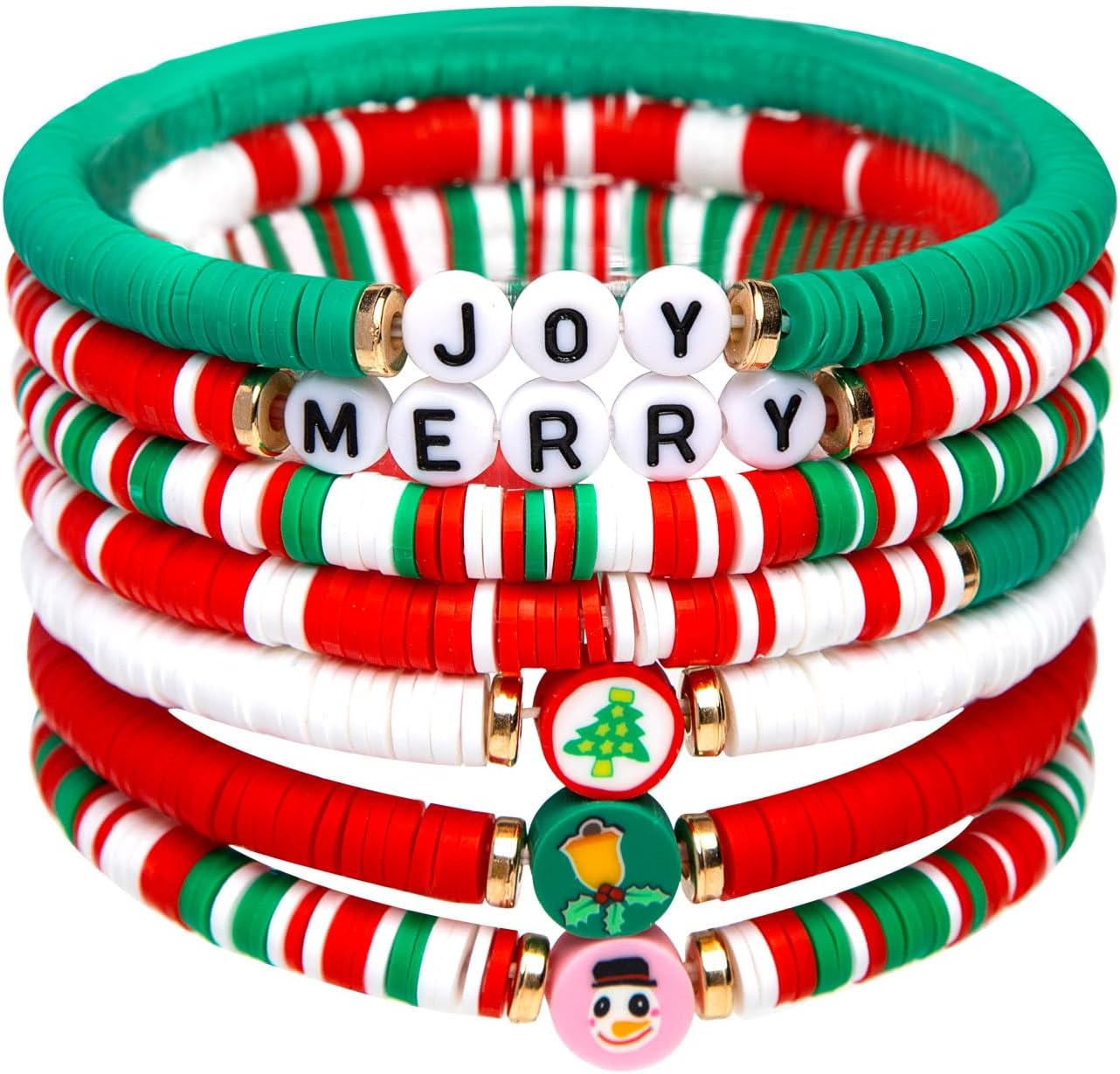 Artlunar 6 Pack Christmas Bracelets: Joy & Merry Candy-Style Stacks for Women & Teens - Perfect Christmas Gifts - Age 3 to Adult, 6 Pack, Bead, Bead image number 3