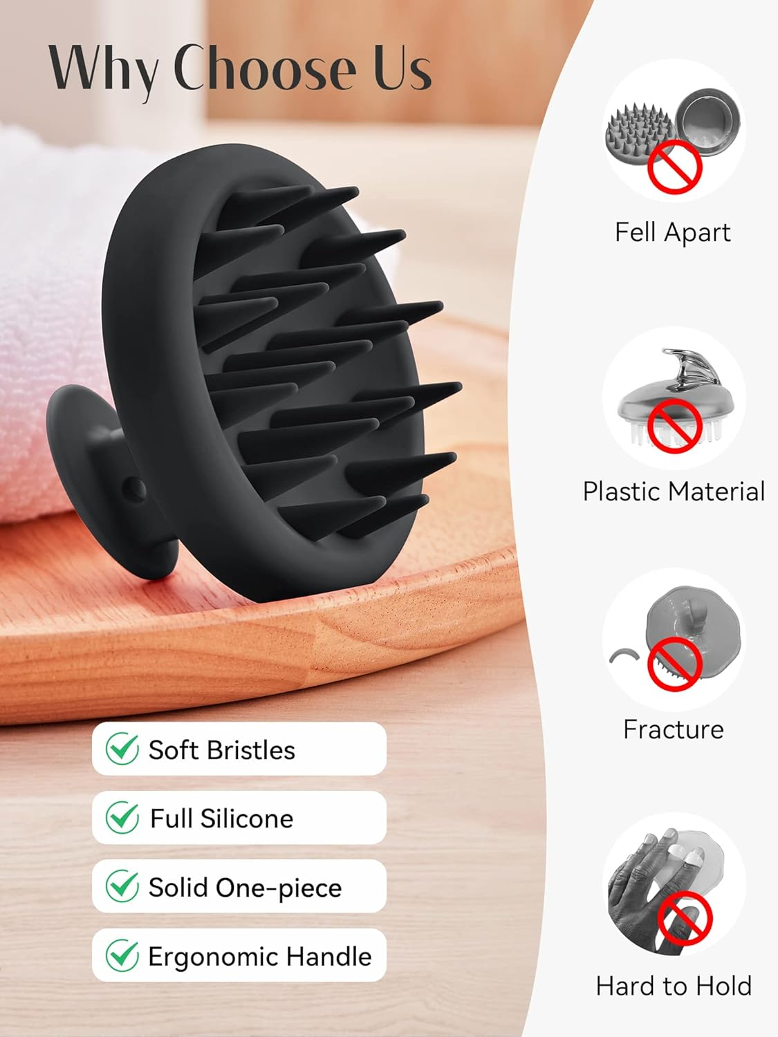 HEETA Scalp Massager Hair Growth, Scalp Scrubber with Soft Bristles, Integrated Silicone Design, Exfoliator for Dandruff Removal & Relaxation, Shampoo Brush Fit Wet Dry Hair Use, Black image number 4