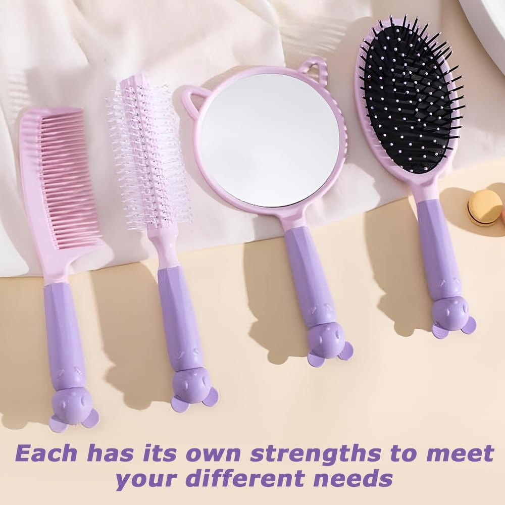 MOTRAIN 3D Air Cushion Massage Comb Set, Anti-Static Wide Teeth Air Cushion Combs for Detangling & Scalp Care,Self-Cleaning Design for Straight, Curly & Long Hair, Includes Handheld Mirror image number 3